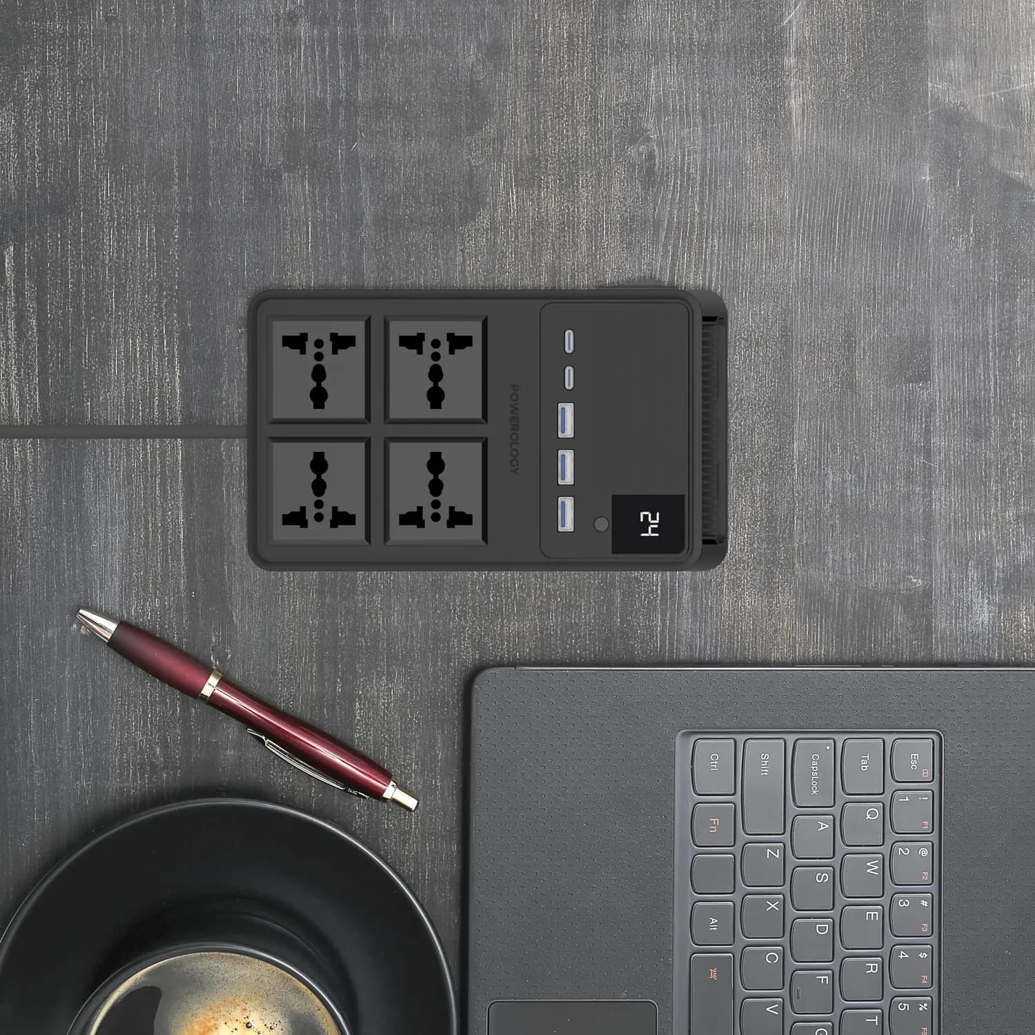 Powerology Power Socket - 2×PD 20W, 3×QC3.0, 3M Cord, Black 2