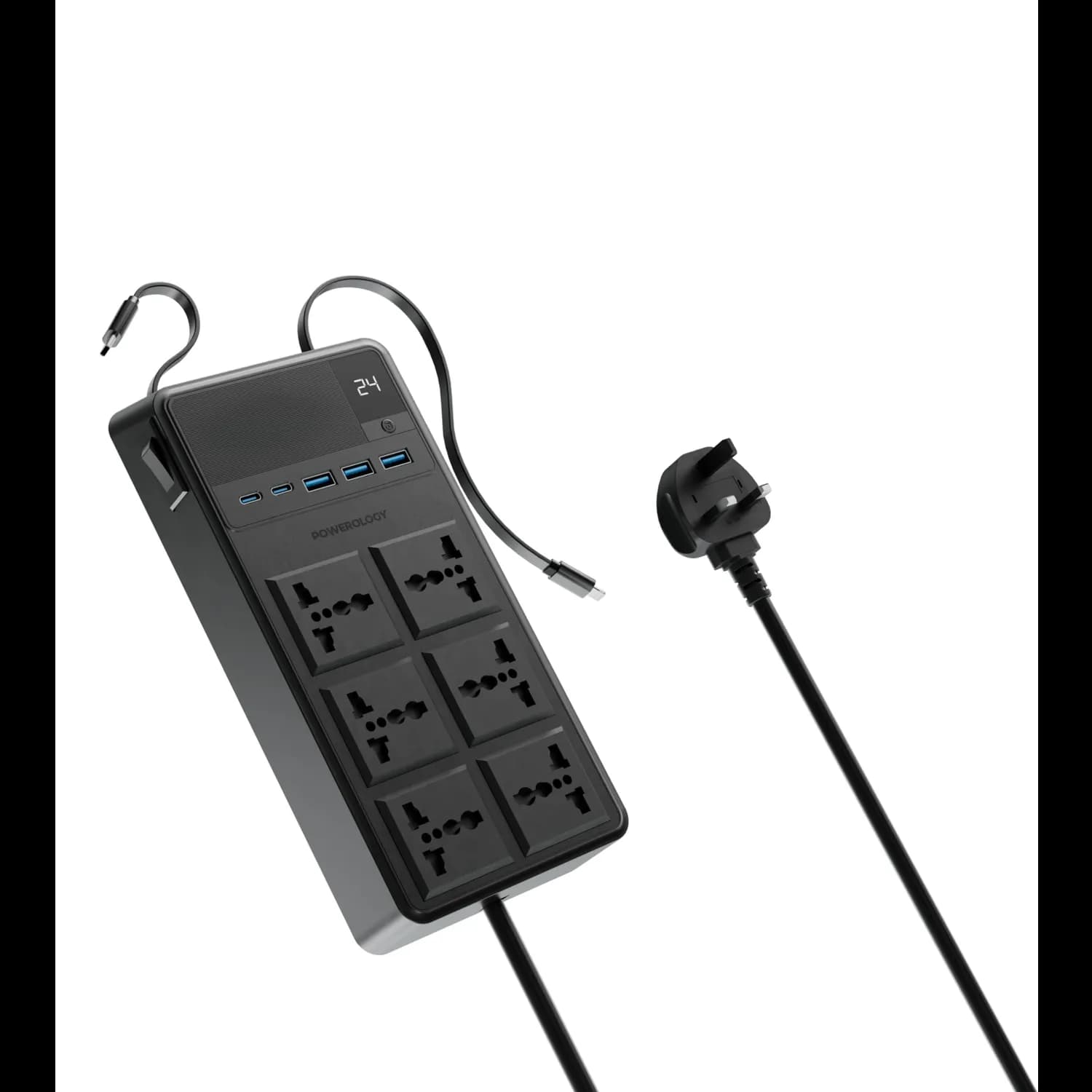 Powerology Power Strip - 6 AC Outlets, 2x PD 20W, 3x QC3.0, Black 1 Powerology Power Strip - 6 AC Outlets, 2x PD 20W, 3x QC3.0, Black 1