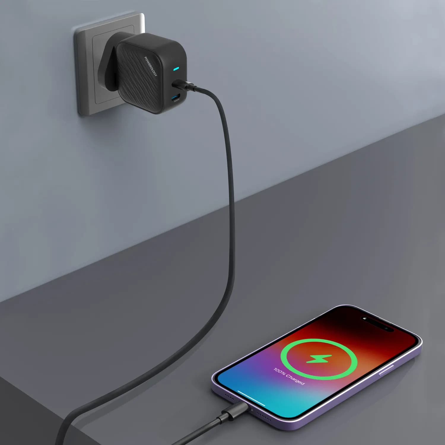 Powerology Wall Charger - Dual USB-C 90W GaN, Black 3
