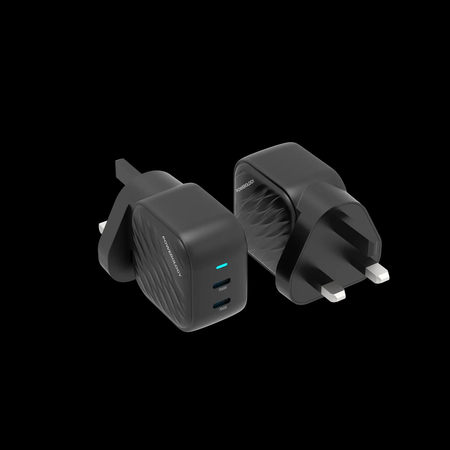 Powerology Wall Charger - Dual USB-C 90W GaN, Black 1 Powerology Wall Charger - Dual USB-C 90W GaN, Black 1
