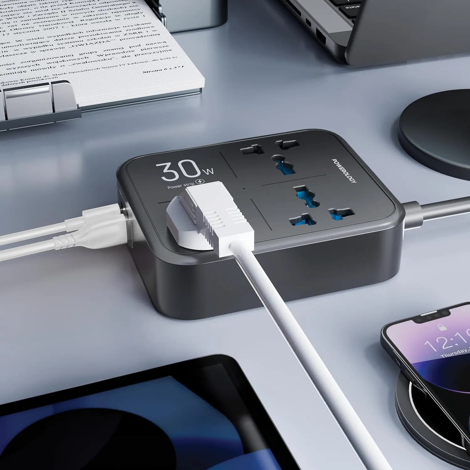 Powerology Power Strip - 3250W, USB-A & USB-C PD 30W, Black 4