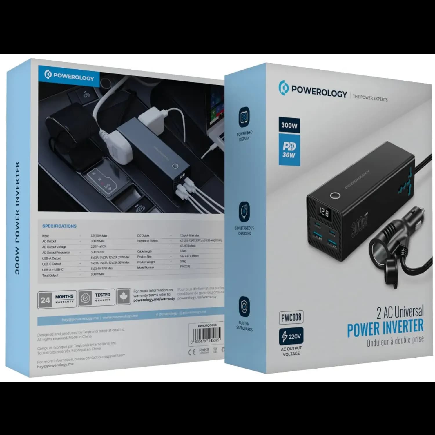 Powerology Power Inverter - 300W, Black 4