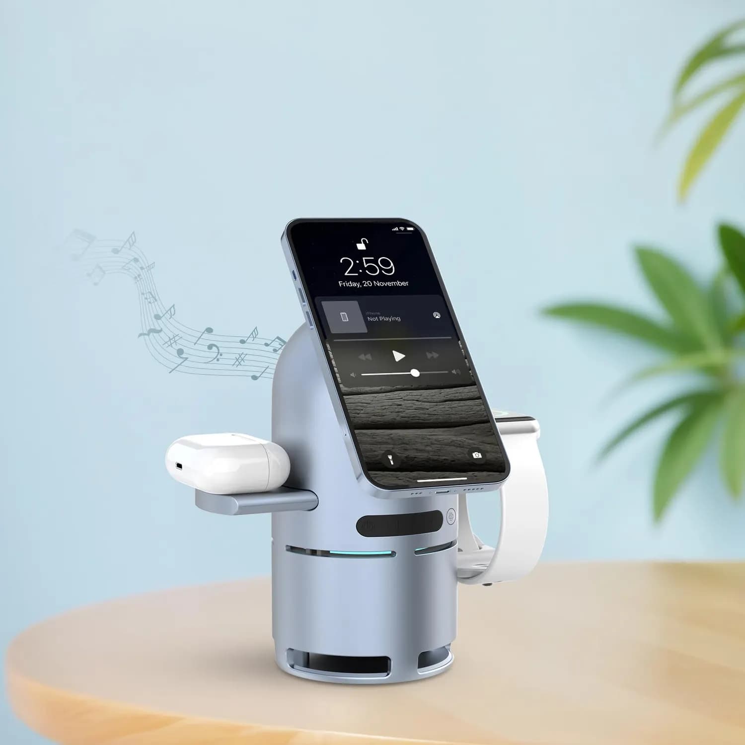Powerology Wireless Charging Station - Bluetooth Speaker, Fast Charge 2