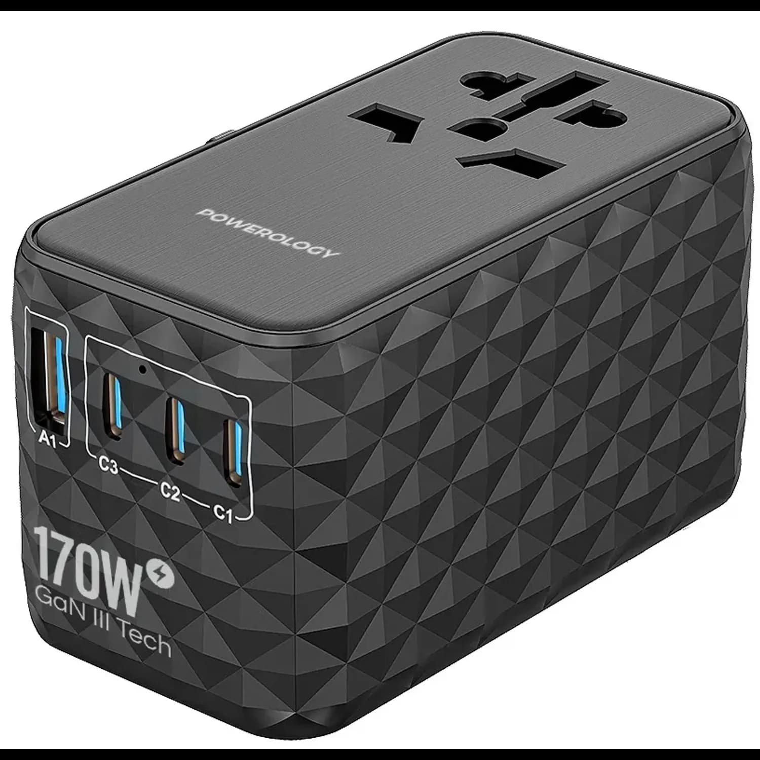Powerology Universal Charger - GaN 170W, 4-Port Fast Charging, Black 3