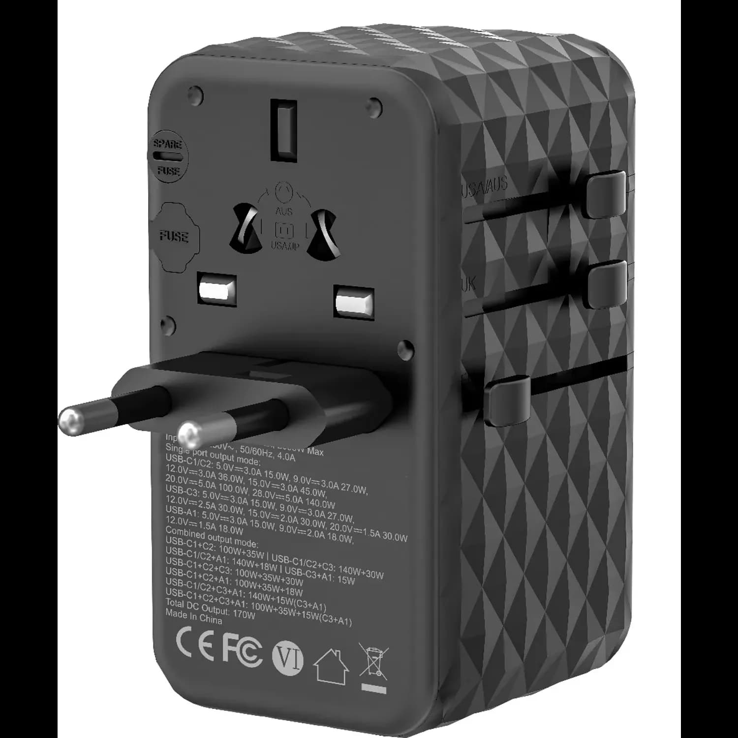 Powerology Universal Charger - GaN 170W, 4-Port Fast Charging, Black 4