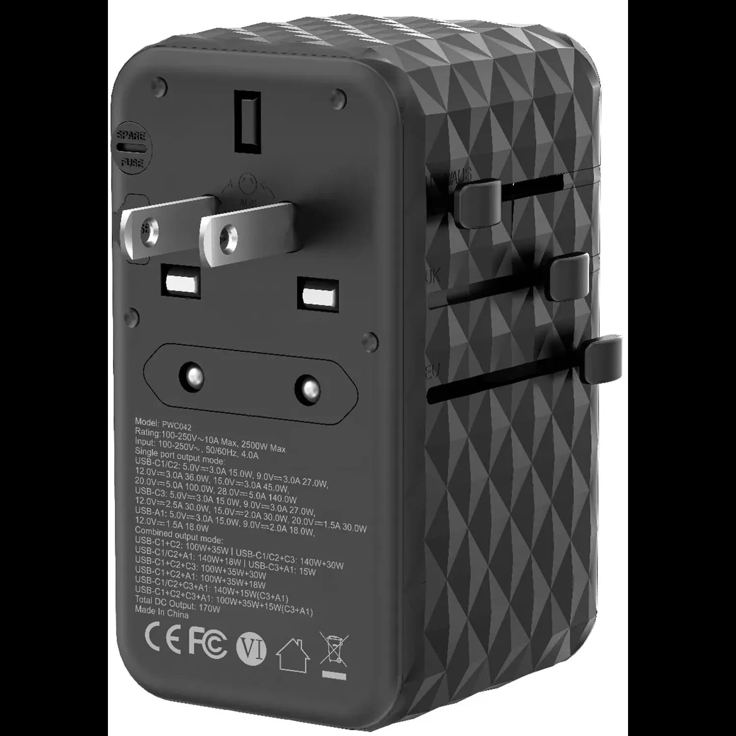 Powerology Universal Charger - GaN 170W, 4-Port Fast Charging, Black 5