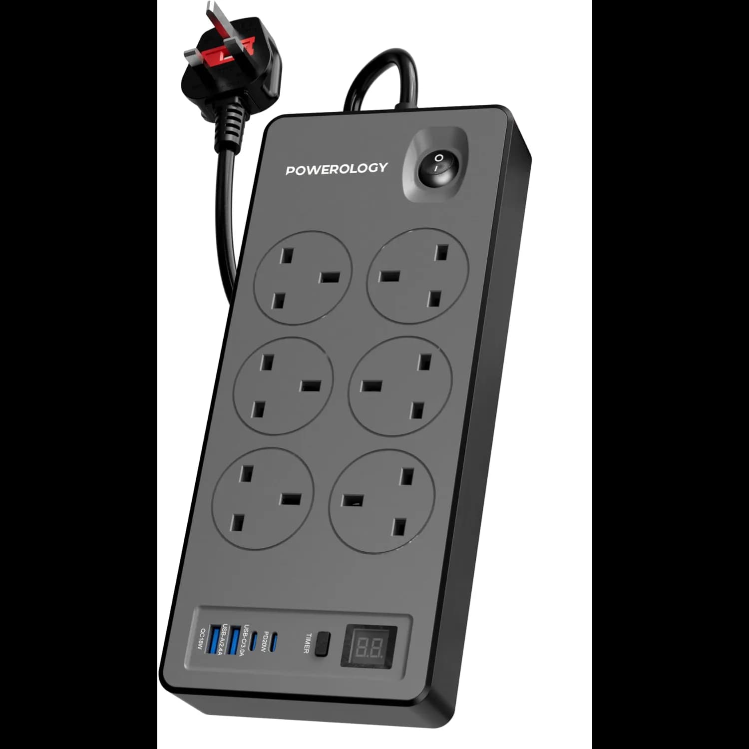Powerology Power Strip - 2990W, 99H Timer, Black 1
