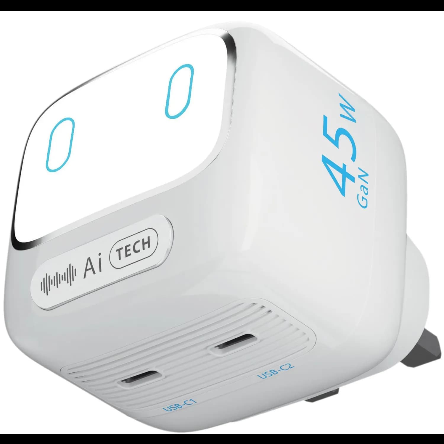 Powerology Charger Lumix PD 45W GaN - Dual USB-C, White 1