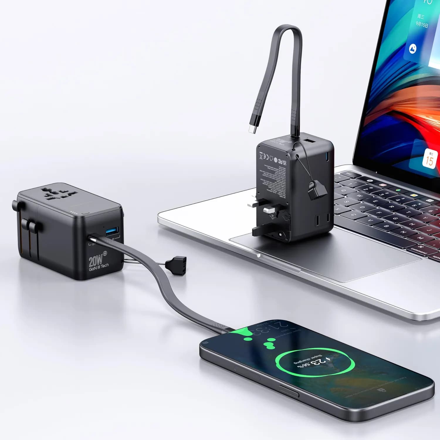 Powerology Travel Adapter - 2500W, 4000mAh Power Bank, 20W PD, Black 2