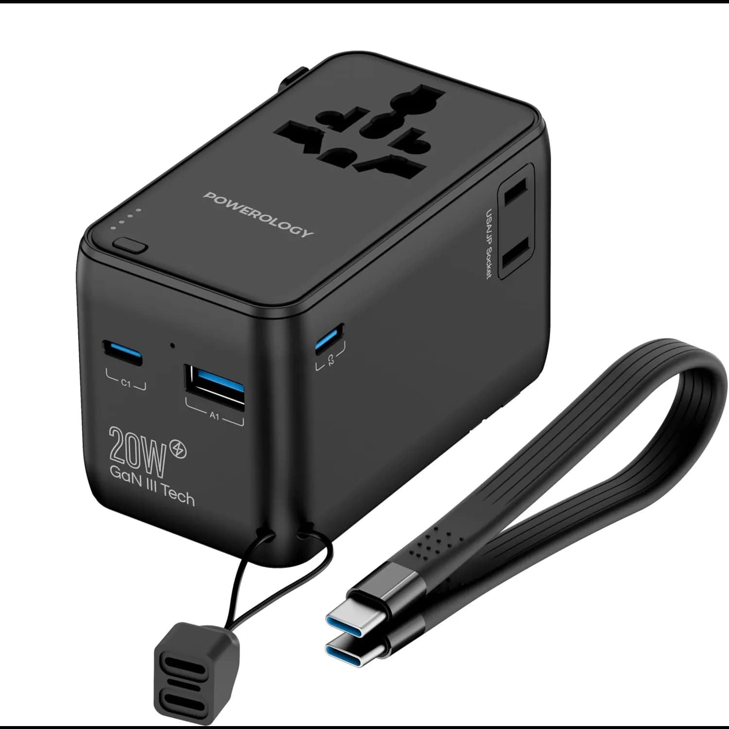 Powerology Travel Adapter - 2500W, 4000mAh Power Bank, 20W PD, Black 1 Powerology Travel Adapter - 2500W, 4000mAh Power Bank, 20W PD, Black 1