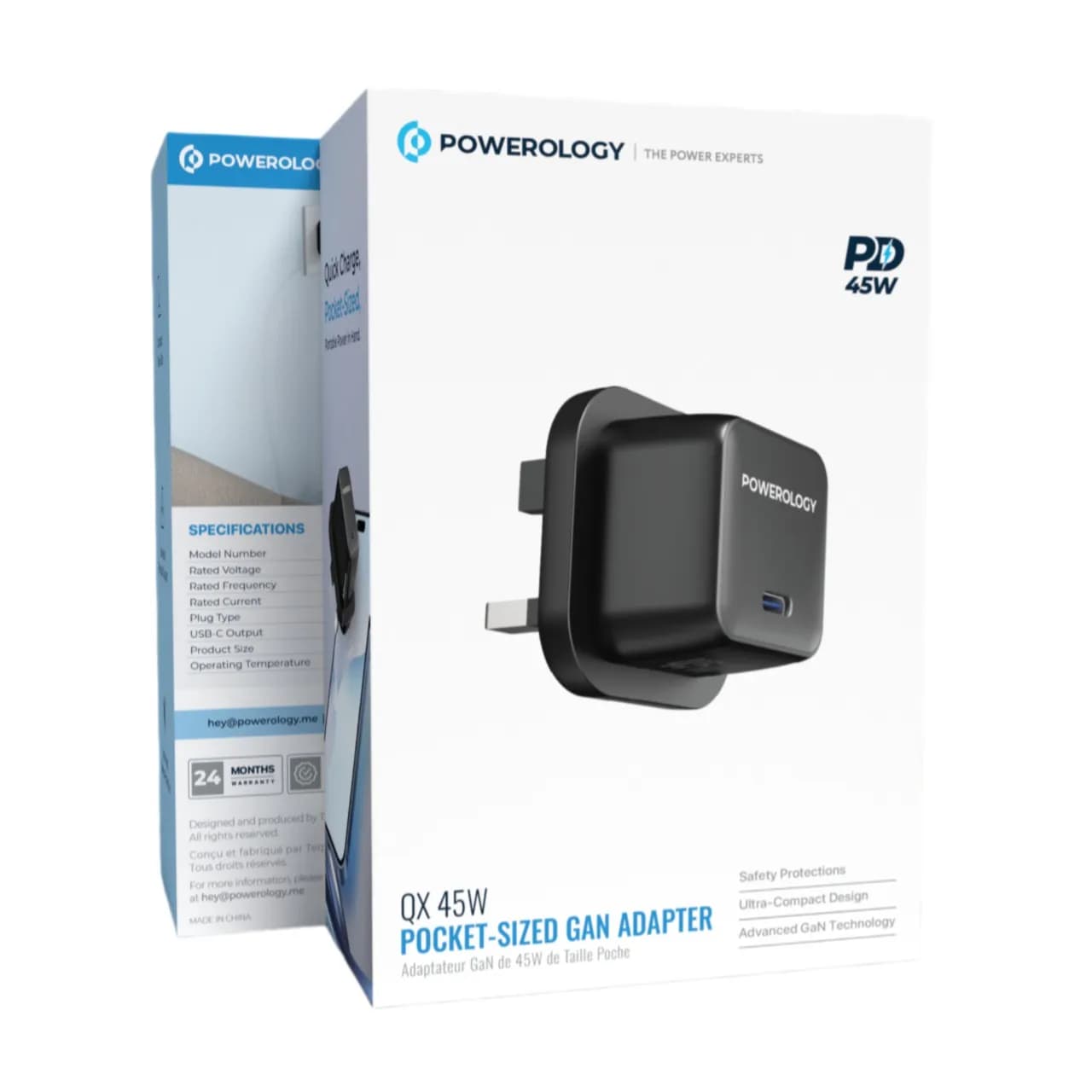 Powerology GaN Charger QX 45W - USB-C, Black/Grey 3