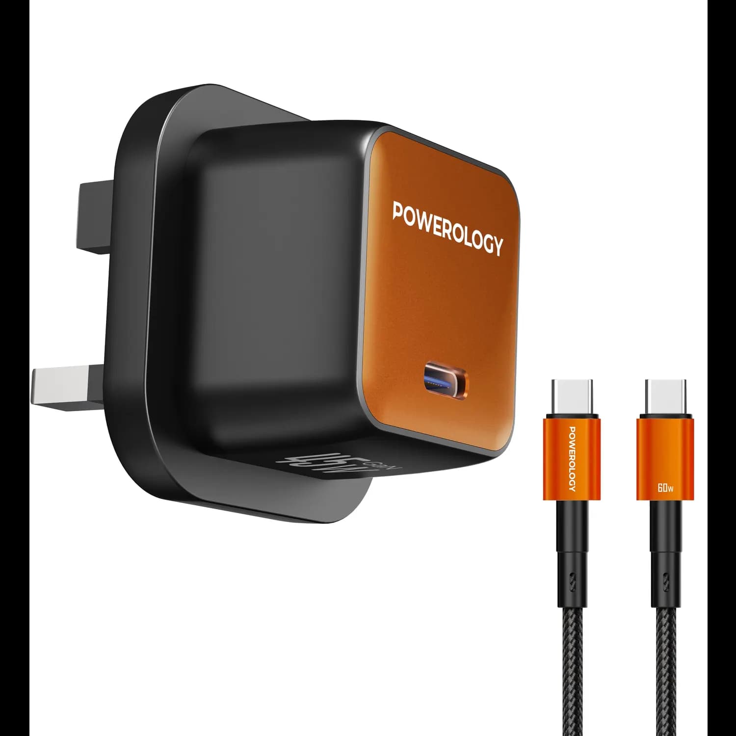 Powerology GaN Charger QX 45W - Pocket-Sized, Orange 1