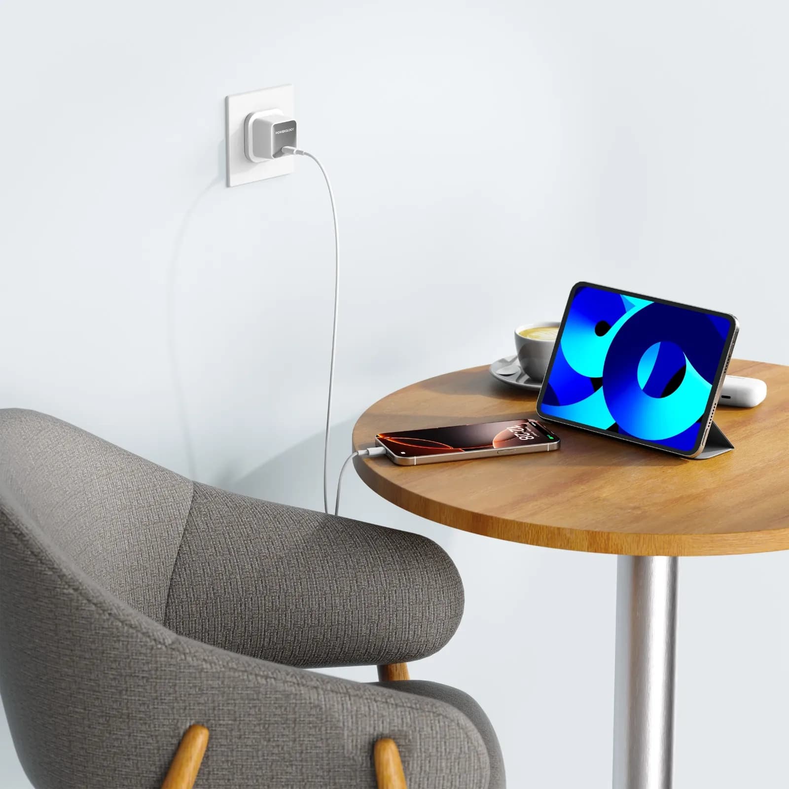 Powerology GaN Charger QX 45W - USB-C, White/Silver 2