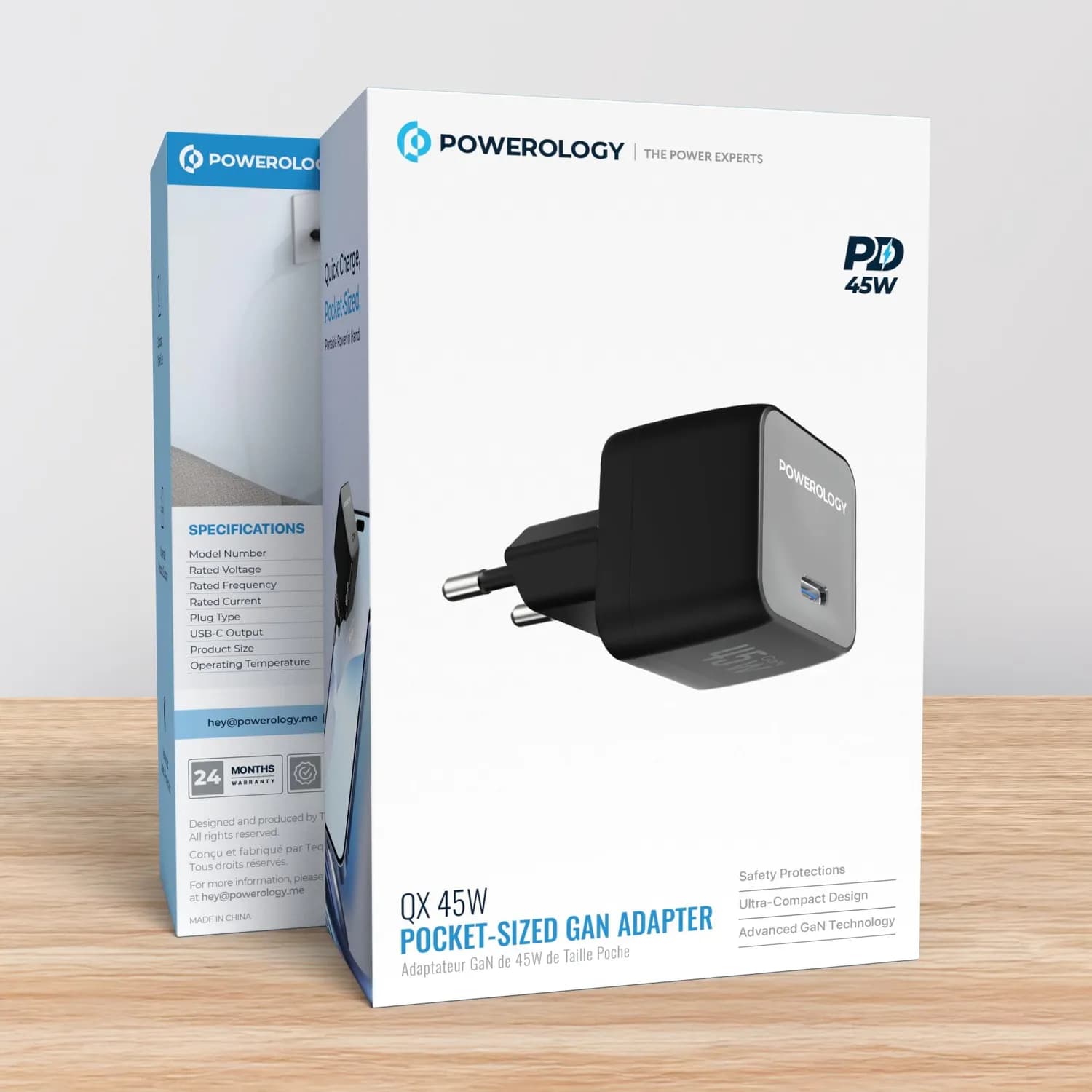 Powerology Charger QX 45W GaN PD & QC4.0 - Pocket-Sized, Black 4