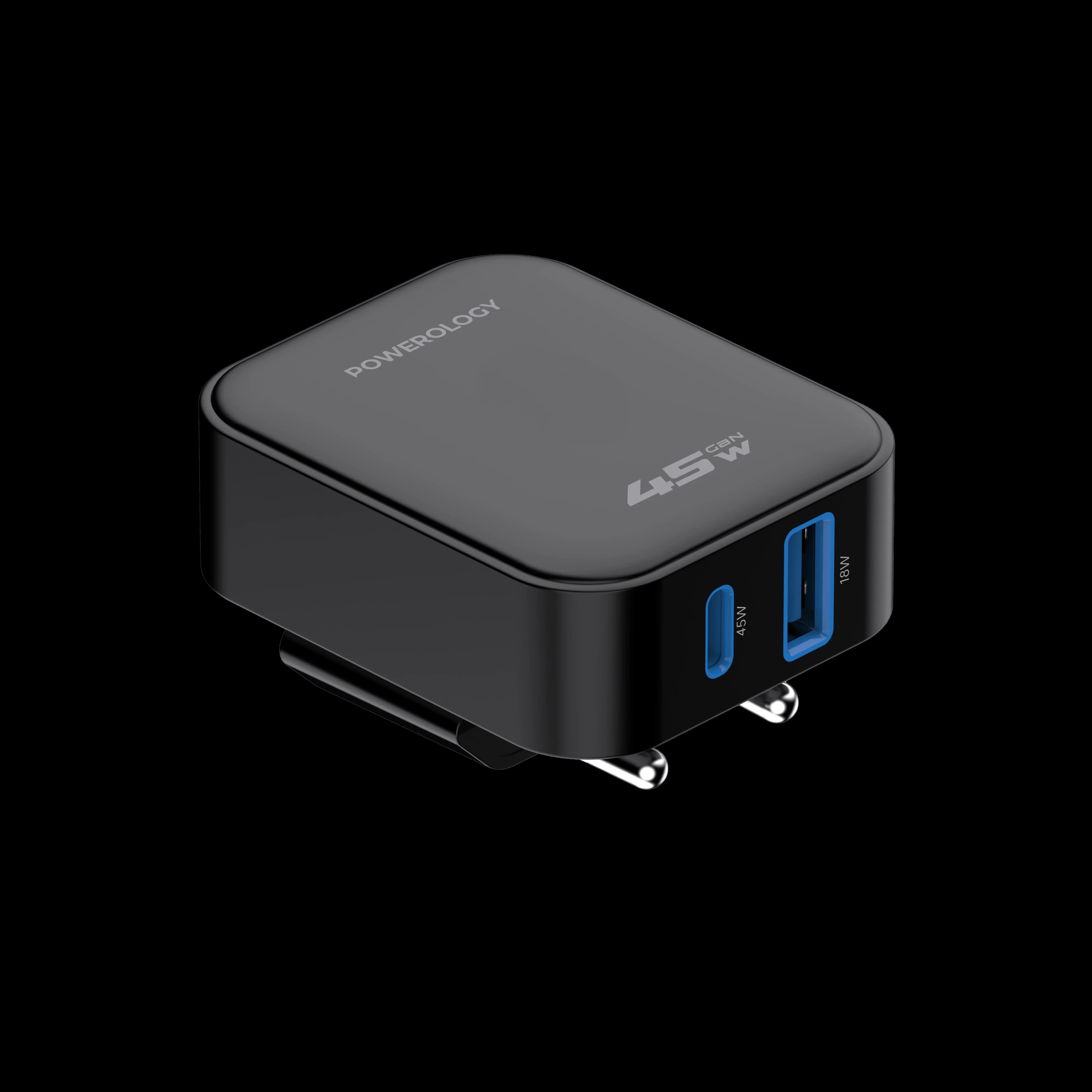 Powerology Charger CRAB PWCUQC066BK - Foldable EU GaN, Black 2