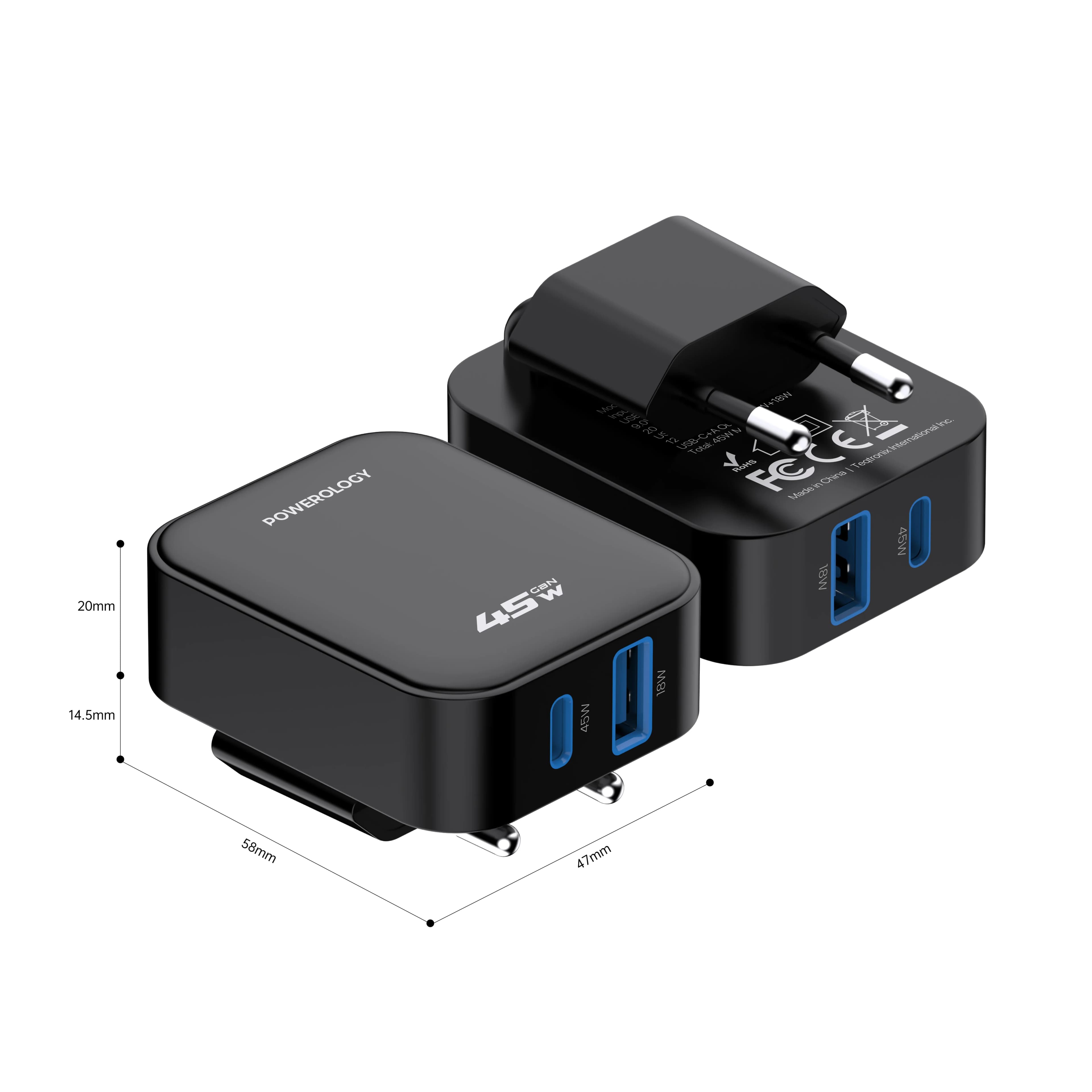 Powerology Charger CRAB PWCUQC066BK - Foldable EU GaN, Black 3