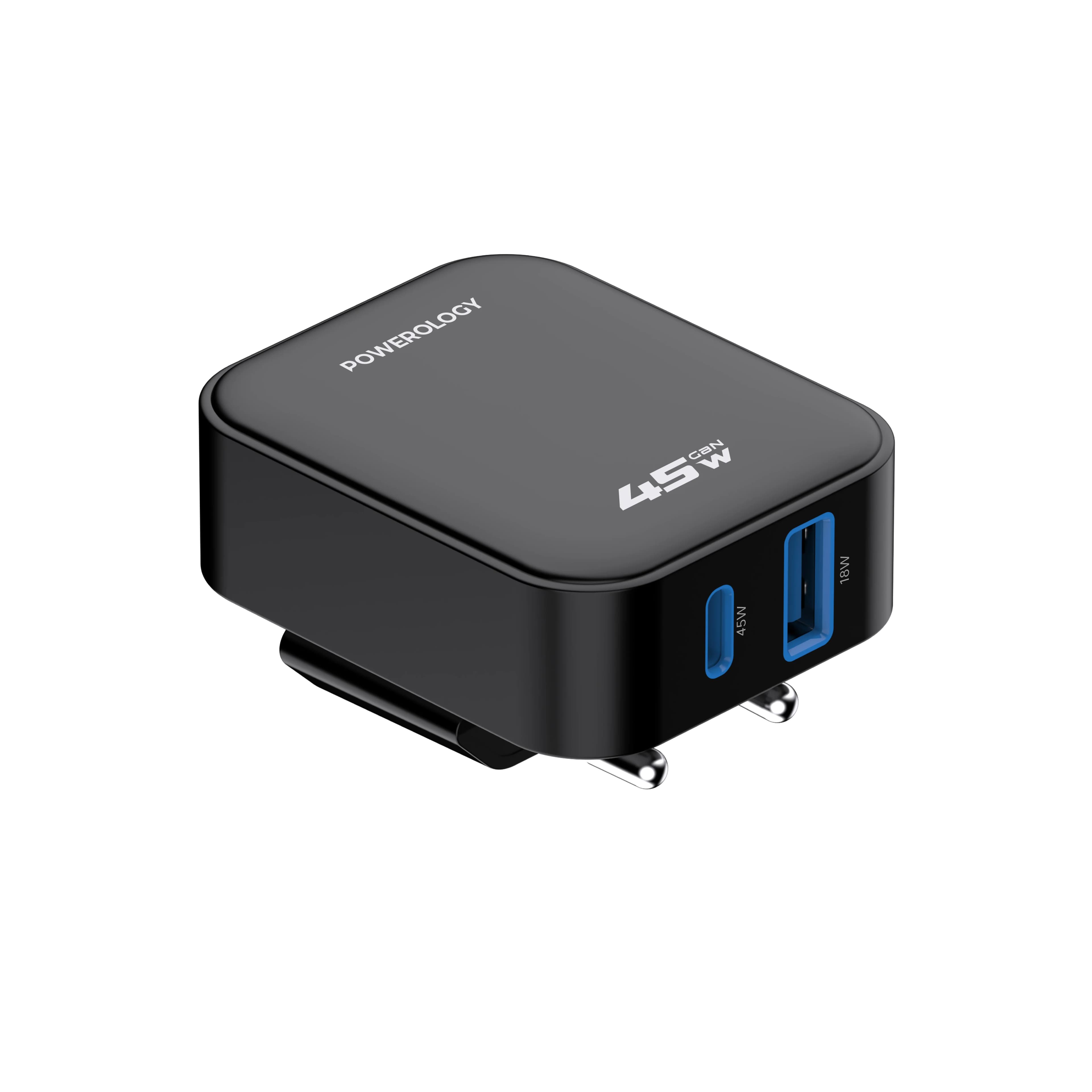 Powerology Charger CRAB PWCUQC066BK - Foldable EU GaN, Black 4