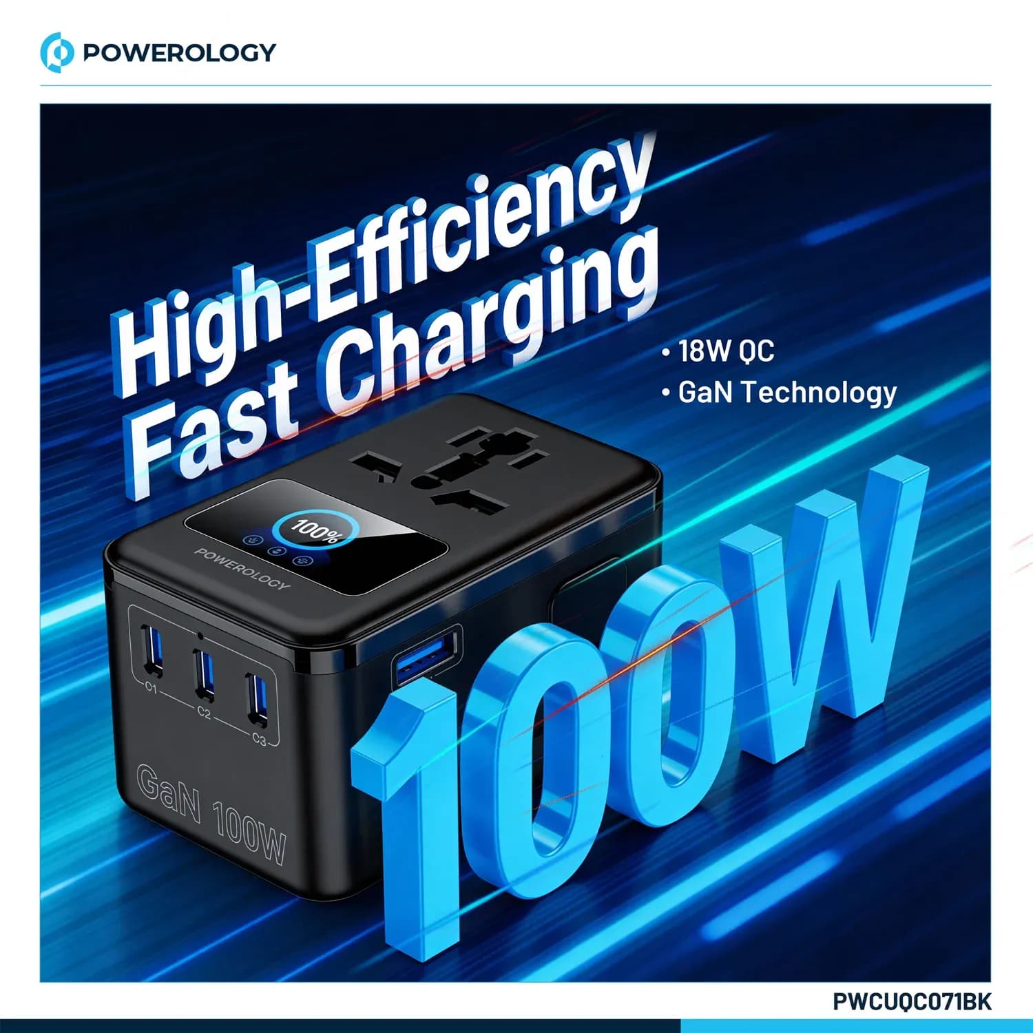 Powerology Travel Adapter Voltvoya - 100W PD, Black 2