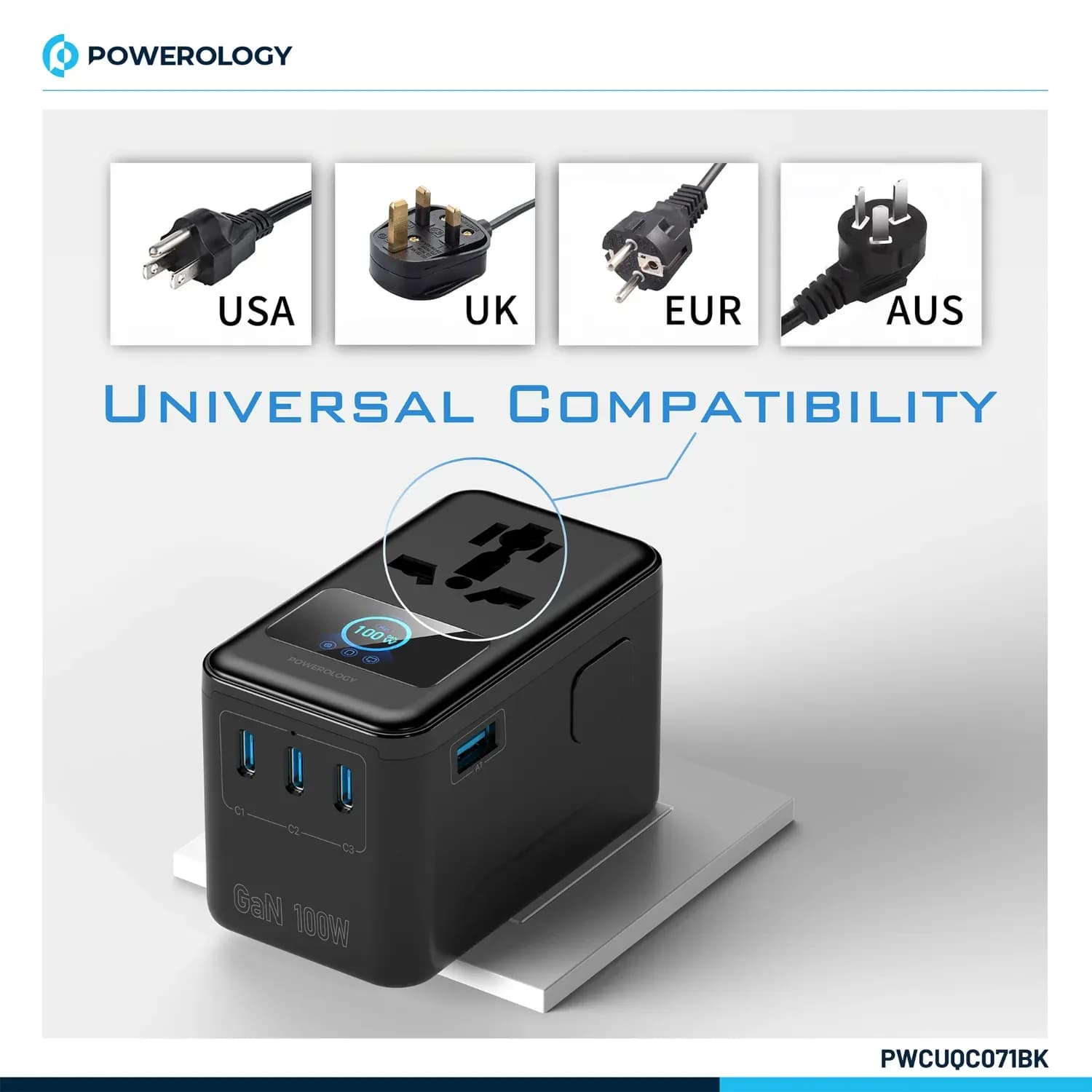 Powerology Travel Adapter Voltvoya - 100W PD, Black 4