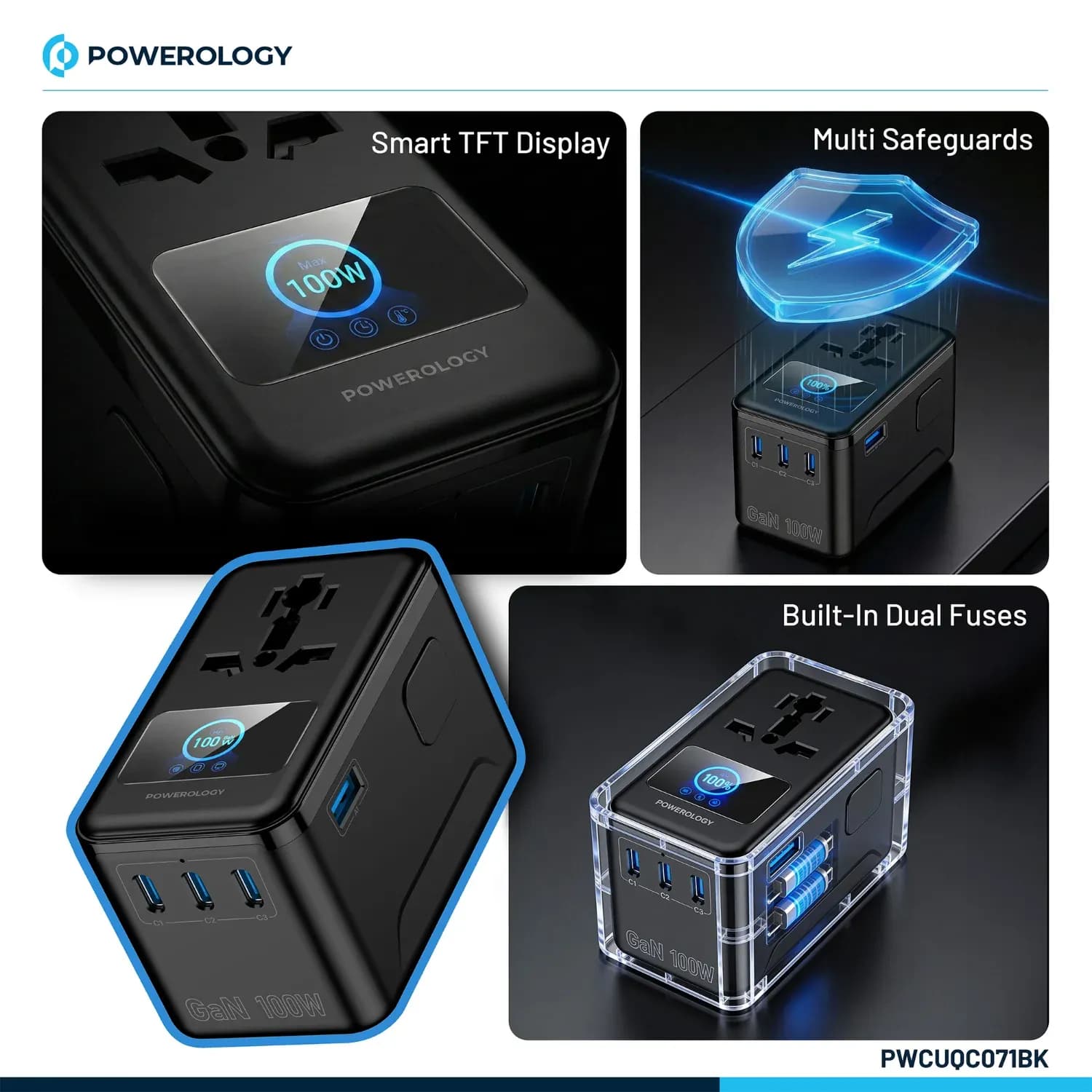 Powerology Travel Adapter Voltvoya - 100W PD, Black 5