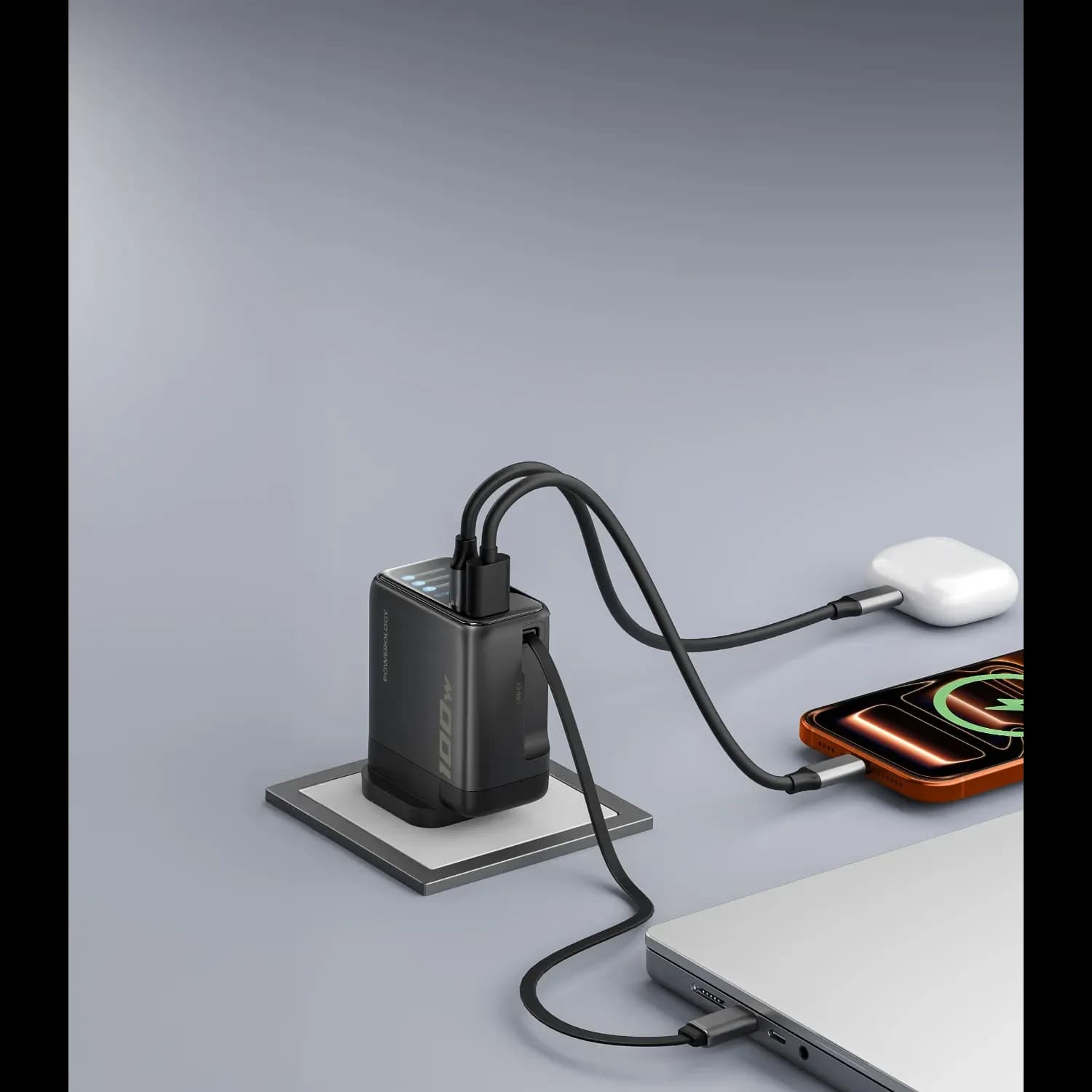 Powerology TFT Adapter - 70W, Retractable Type-C Cable, Black 4