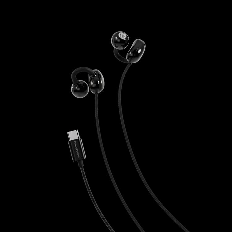 Powerology Earhook Earphones - USB-C Wired, White — Black 1 Powerology Earhook Earphones - USB-C Wired, White — Black 1