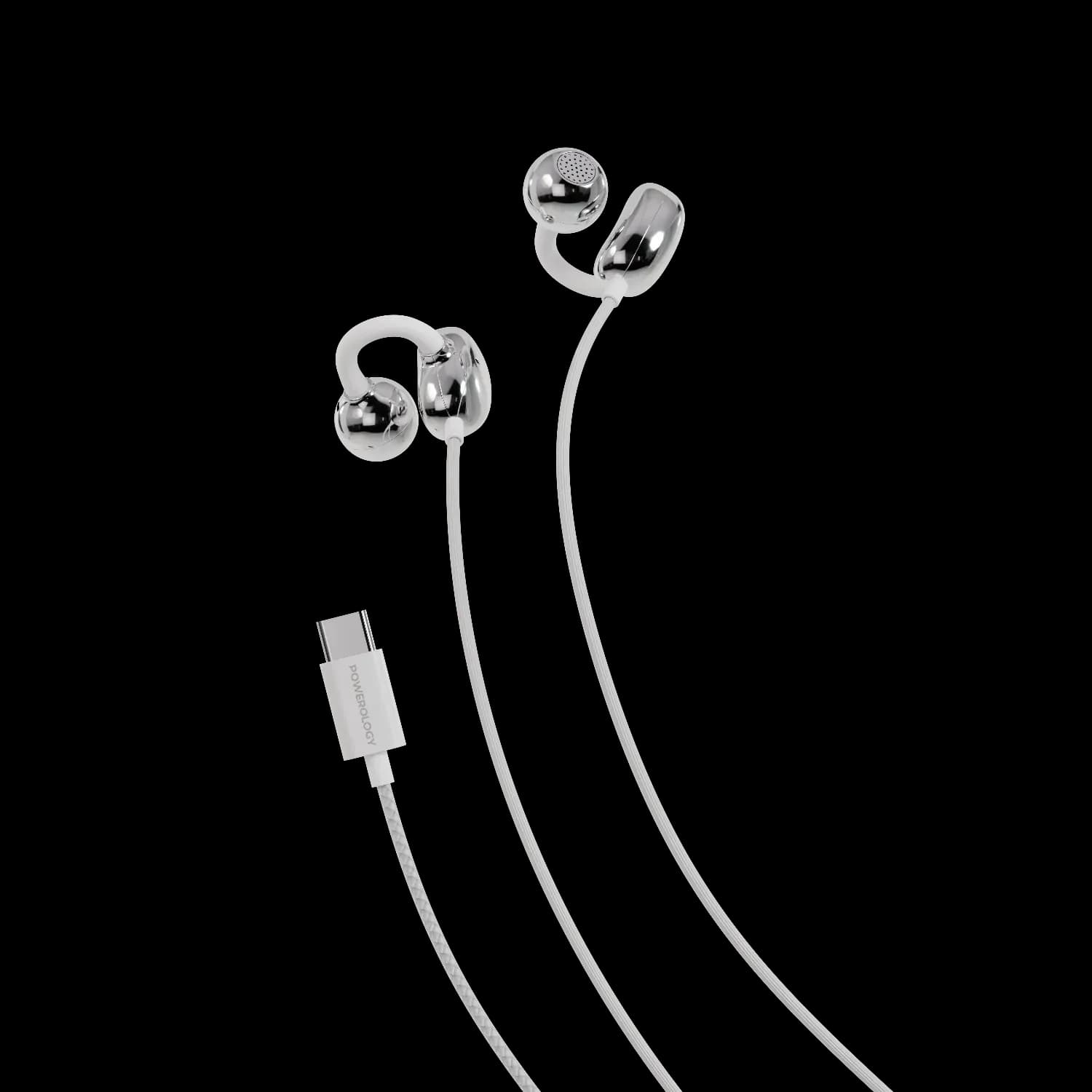 Powerology Earhook Earphones - USB-C Wired, White — Black 2