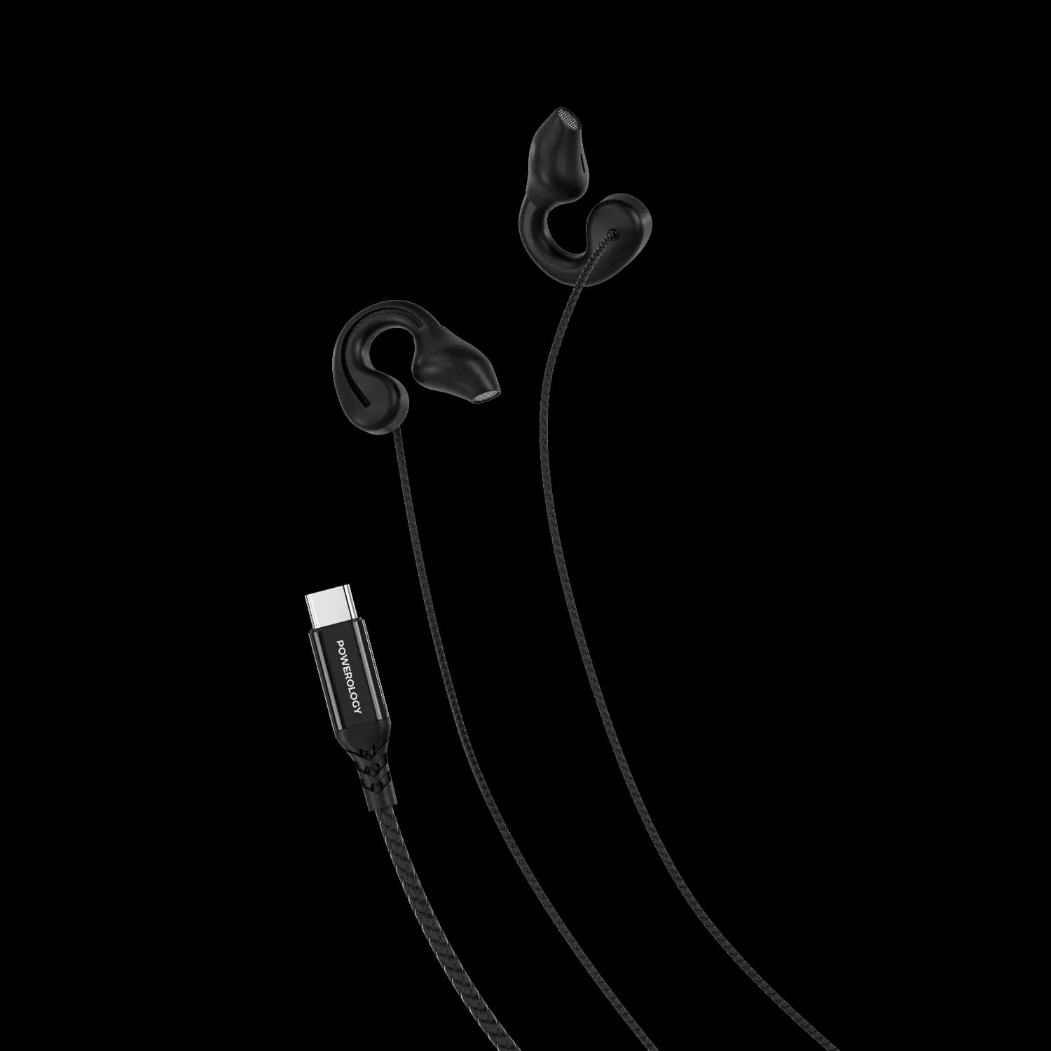 Powerology Earhook Earphones - USB-C Wired, Black 1 Powerology Earhook Earphones - USB-C Wired, Black 1