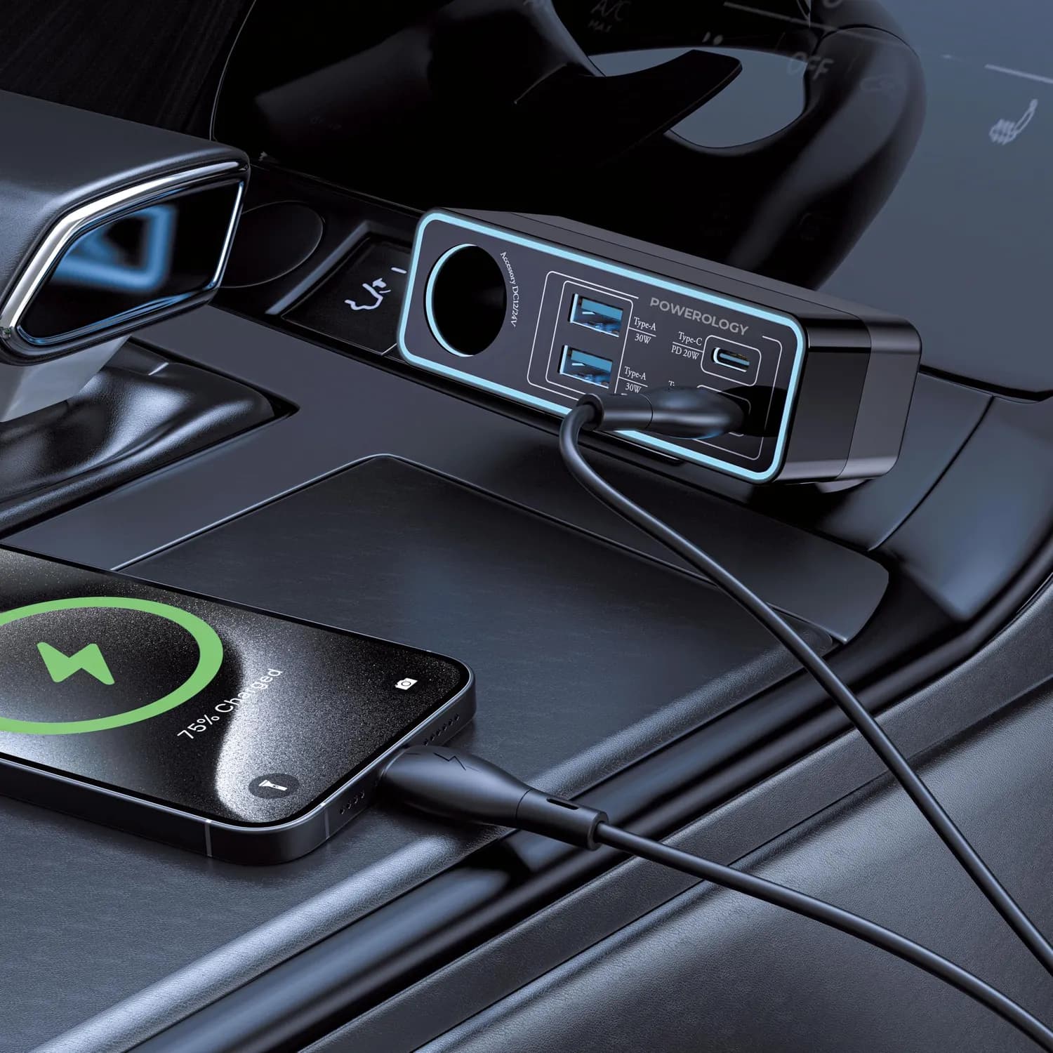 Powerology Car Charger Brio - 125W Multi-Port, Black 2