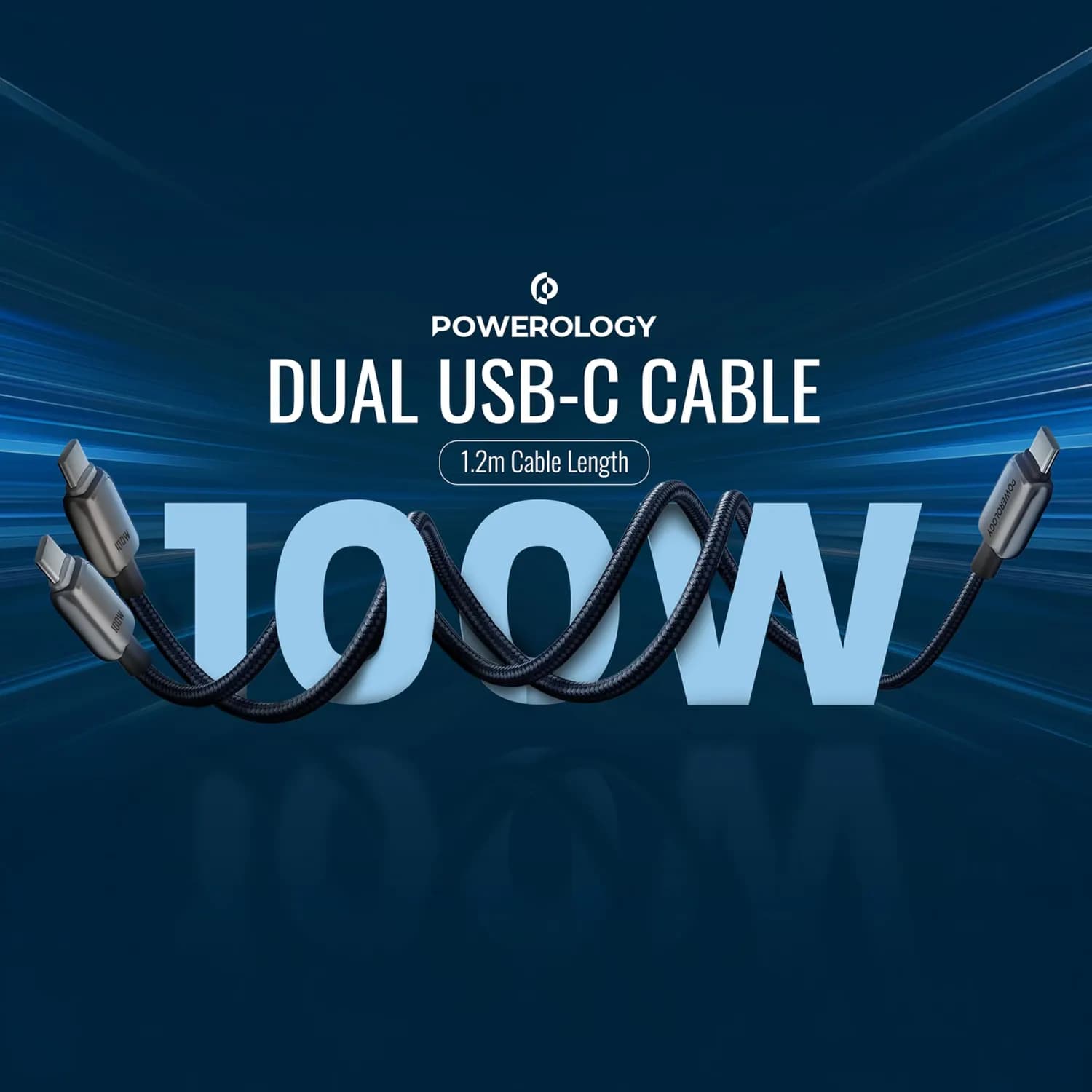 Powerology USB-C Cable Zinco Series - 2-in-1 Dual, 100W PD, Gray 3