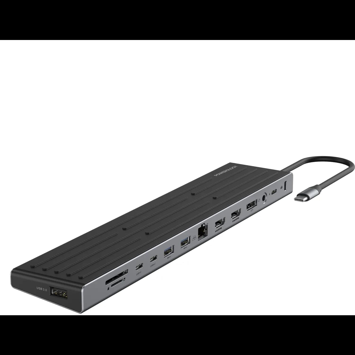 Powerology USB-C Hub & Laptop Stand - 13-in-1, 100W PD, Black 3
