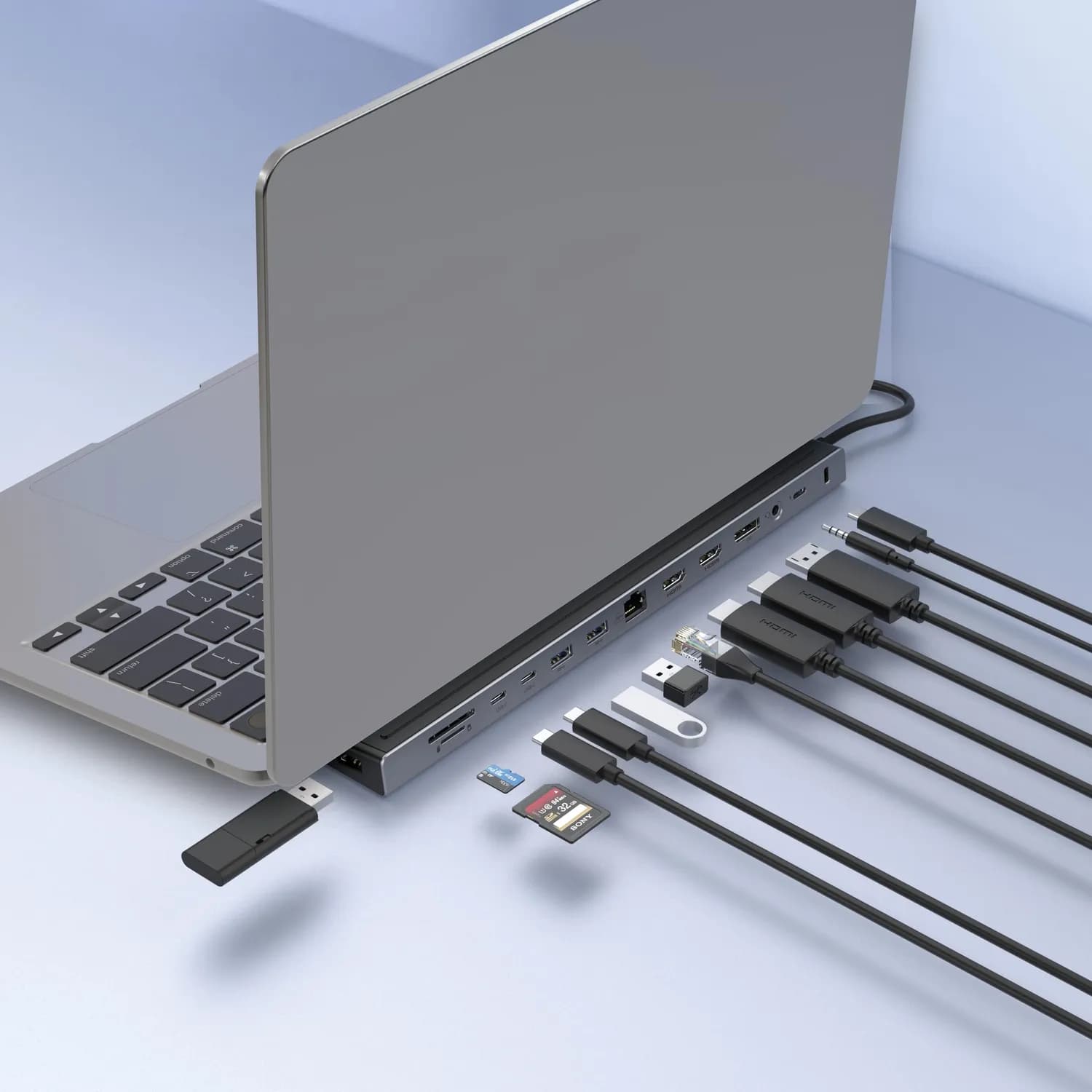 Powerology USB-C Hub & Laptop Stand - 13-in-1, 100W PD, Black 4