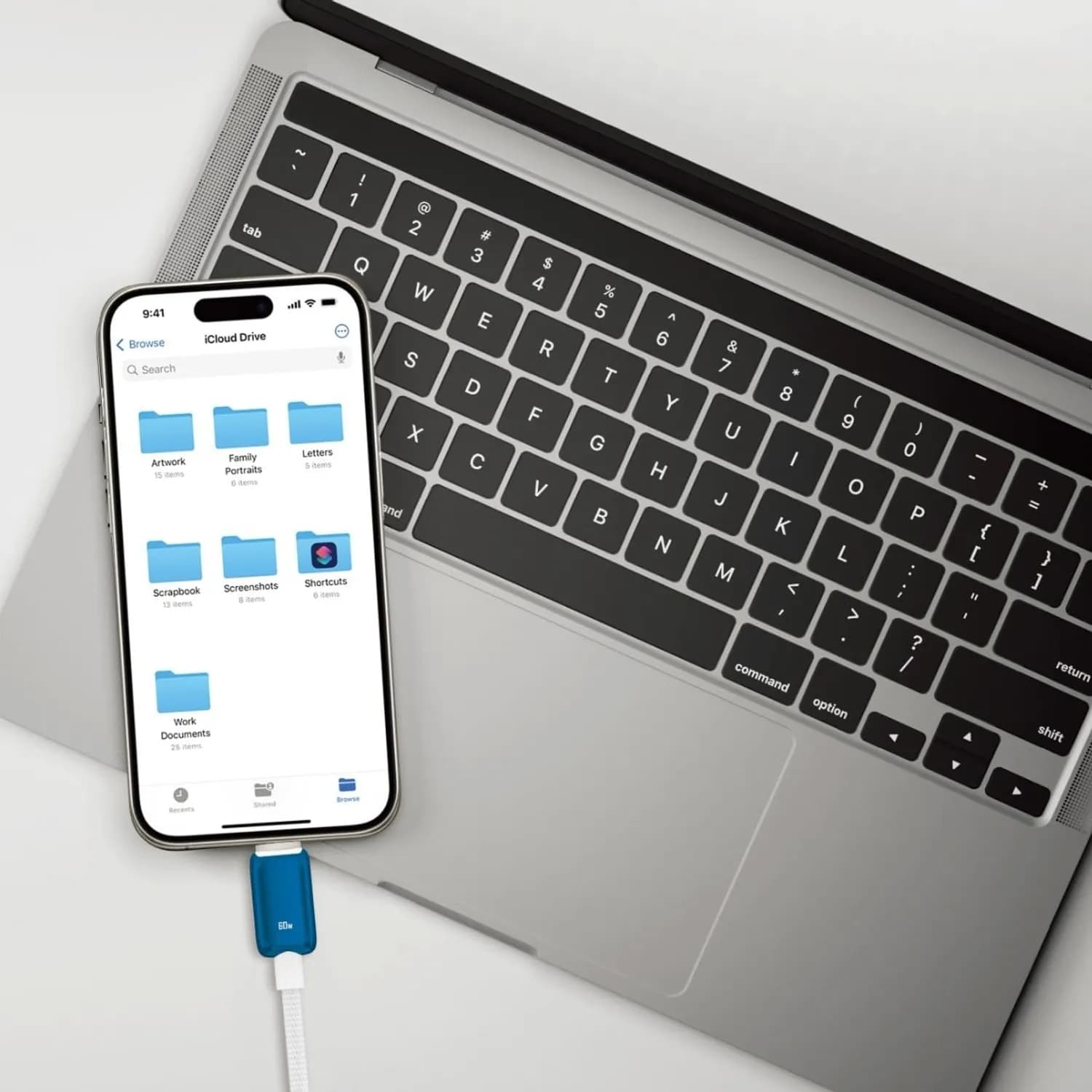 Powerology USB-C Cable - 60W PD, 1M Braided, Blue 2