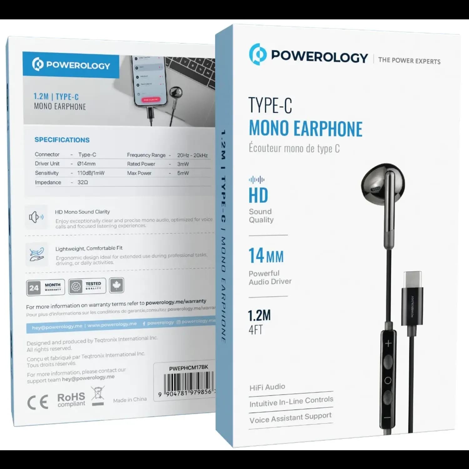 Powerology Mono Earphone - Type-C, Black — Black 1 Powerology Mono Earphone - Type-C, Black — Black 1