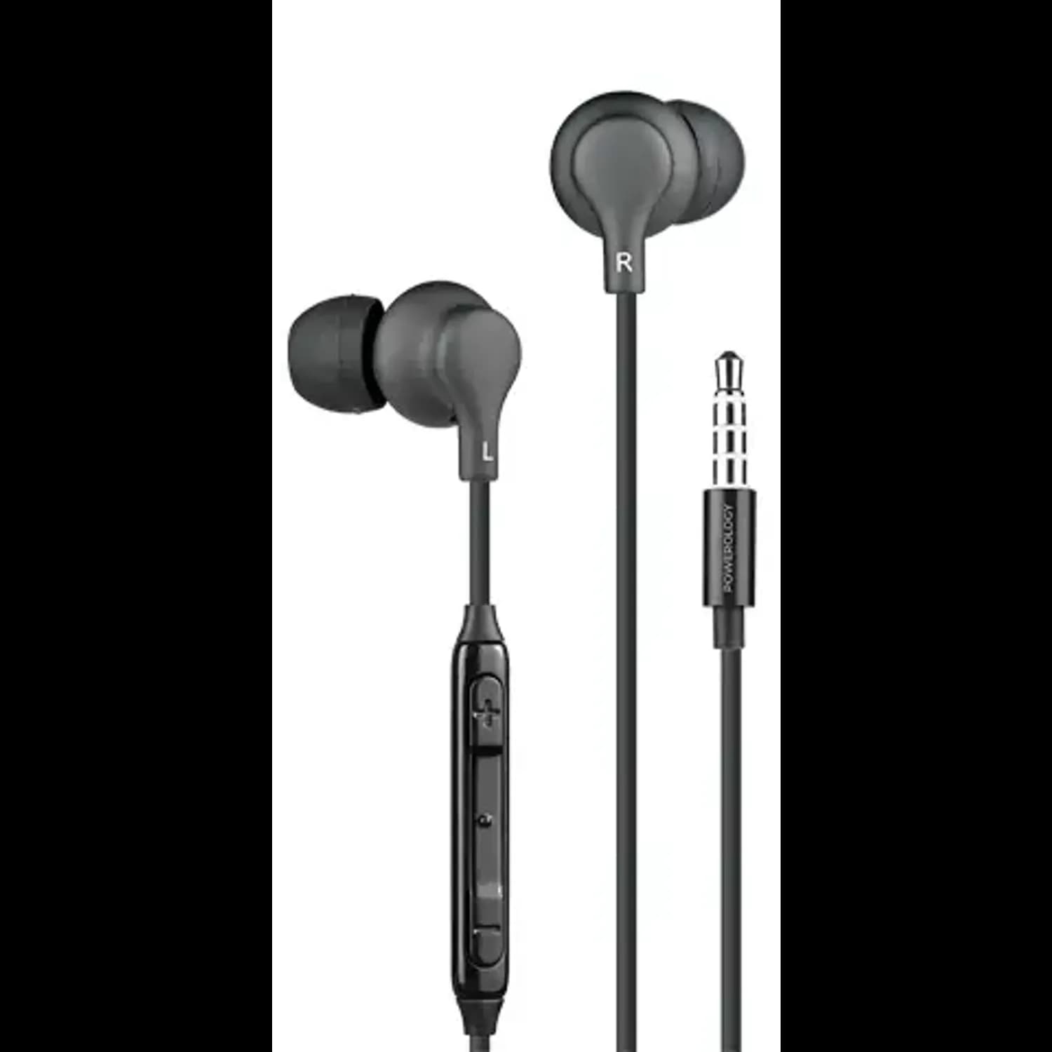 Powerology In-Ear Stereo Earphones - 3.5mm, White — Black 1 Powerology In-Ear Stereo Earphones - 3.5mm, White — Black 1