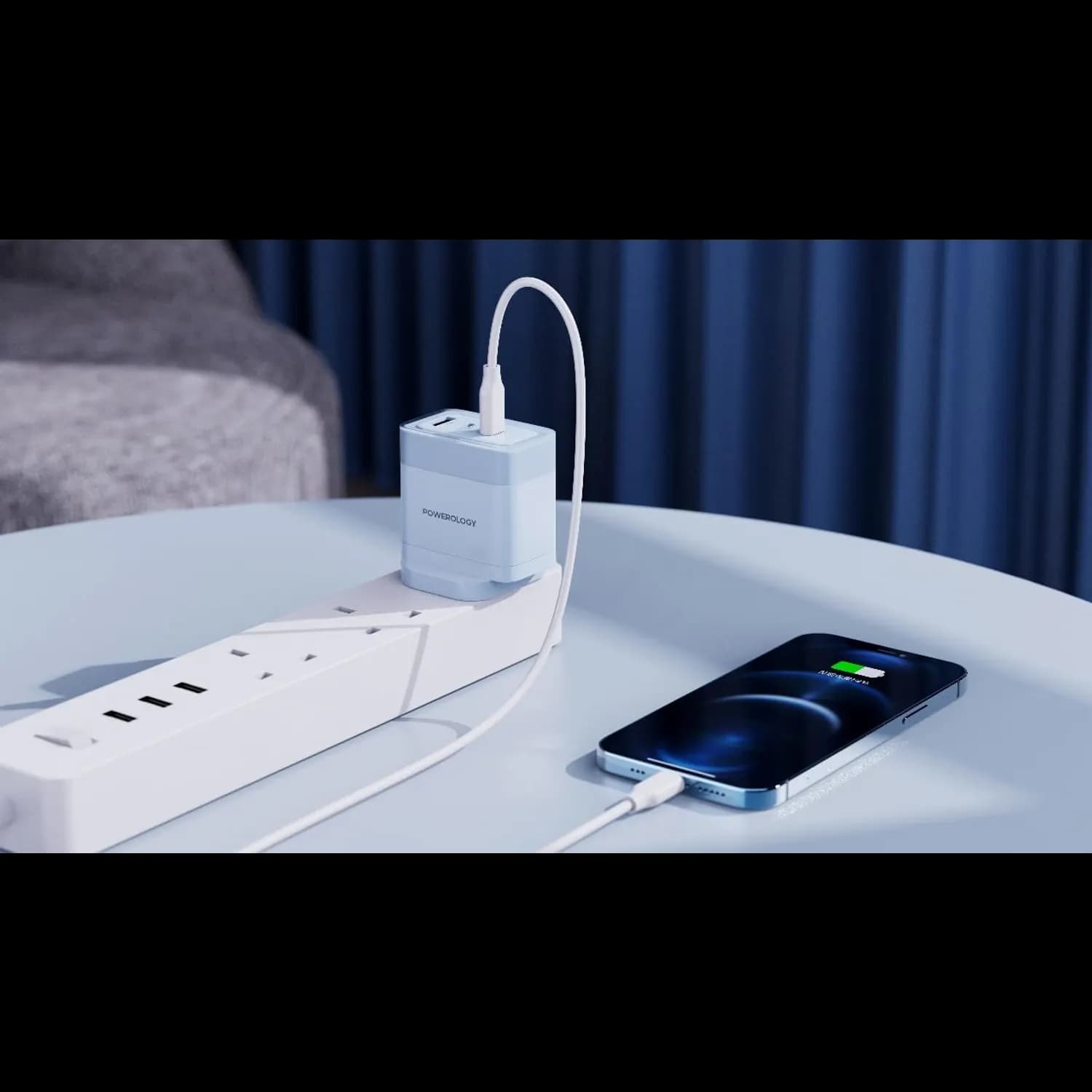 Powerology Fast Charging Adapter LUNEX Series - UK Plug, Blue — White 5
