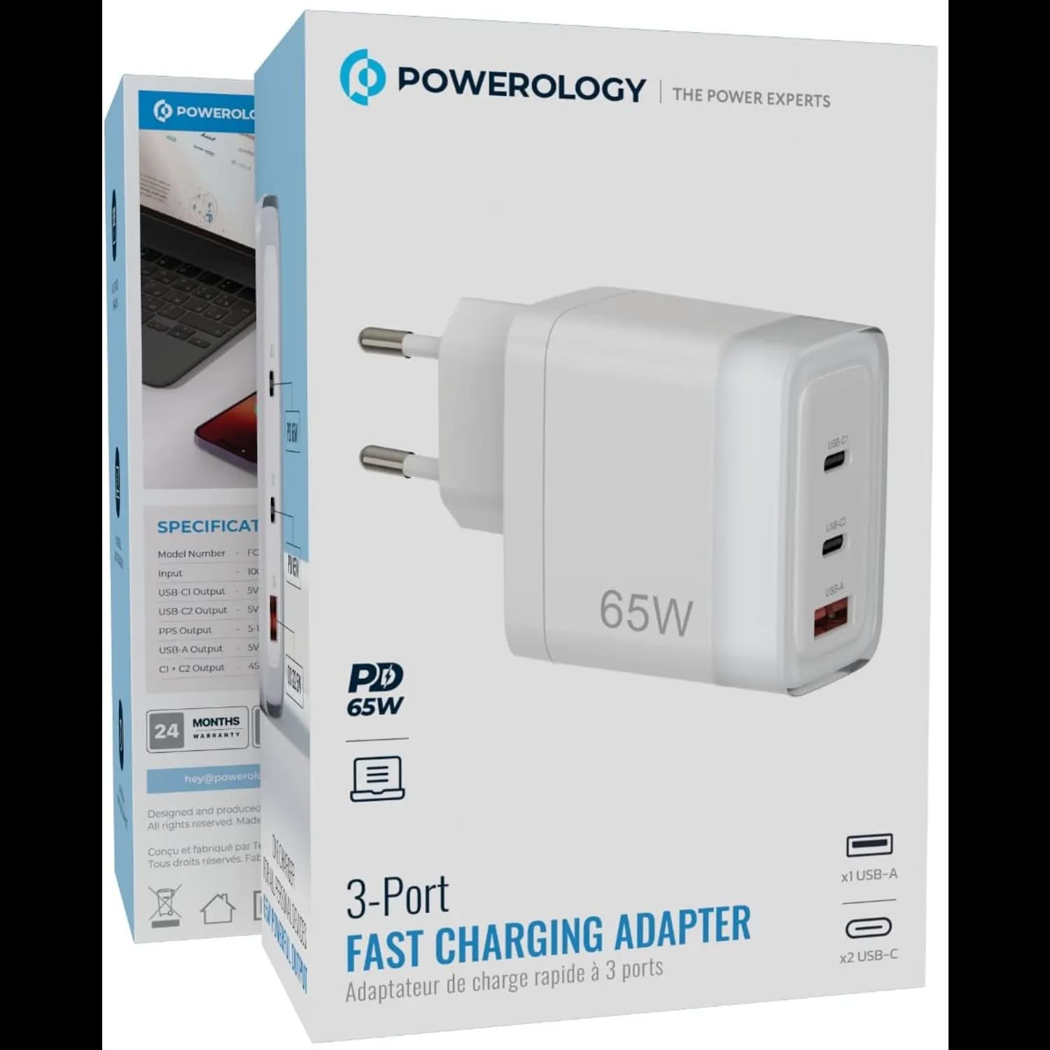 Powerology Fast Charging Adapter LUNEX Series - EU Plug, White 4