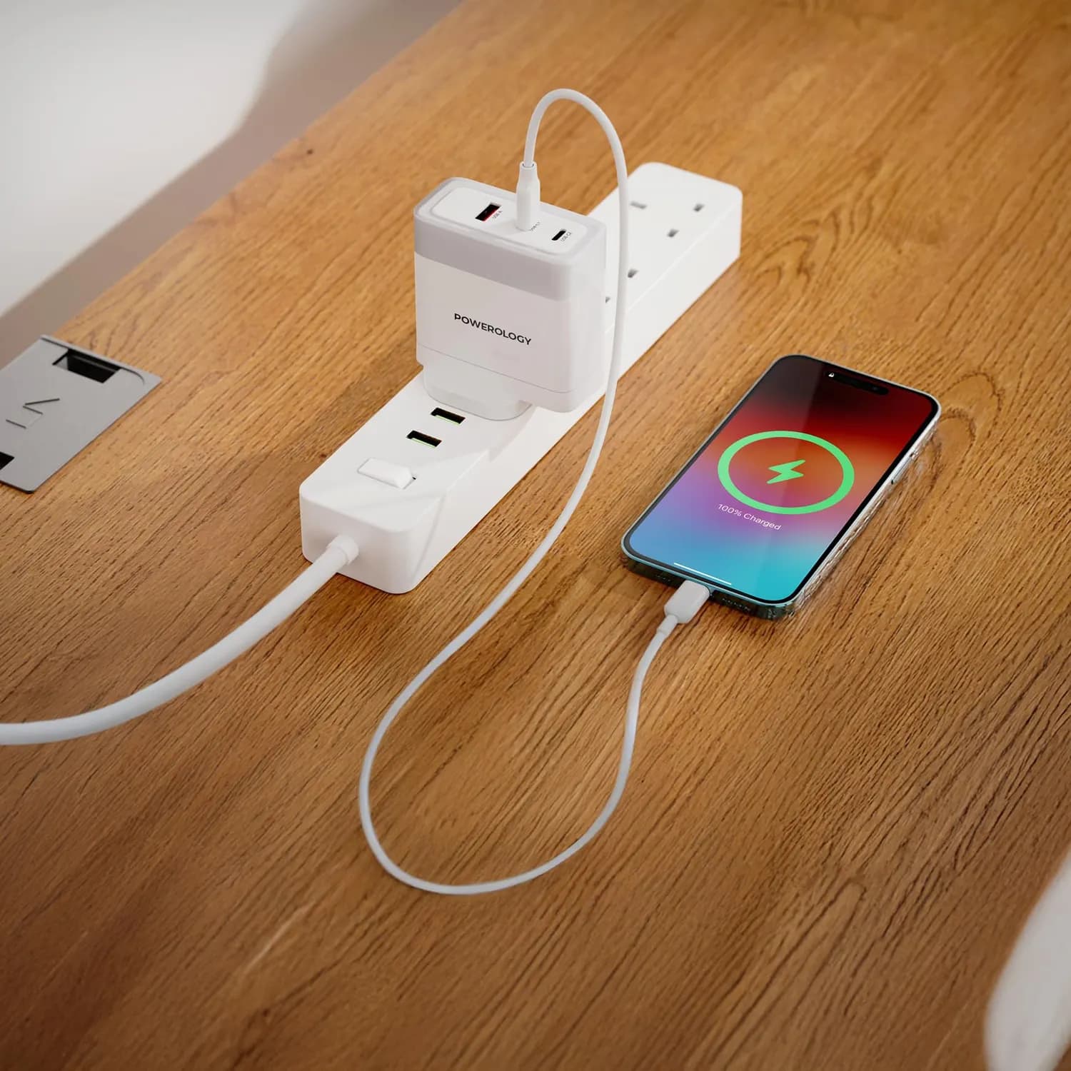 Powerology Charger Lunex - 100W PD GaN, 2×USB-C & 1×USB-A, White 2