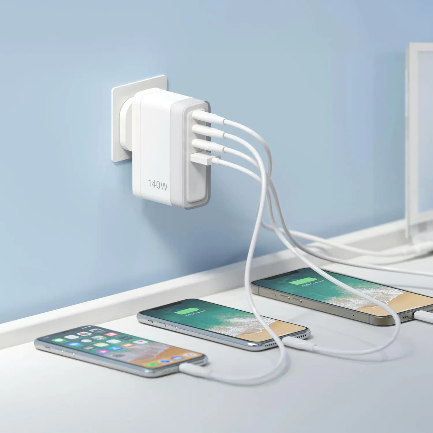 Powerology Charger Lunex PD 140W - GaN, 3xUSB-C & 1xUSB-A, White 2