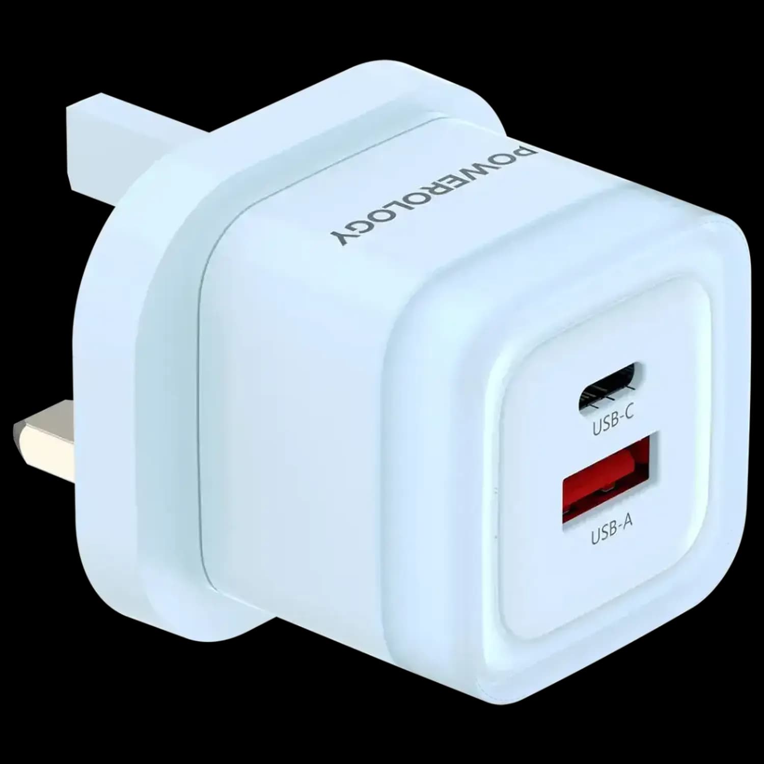 Powerology Charging Adapter - Dual-Port Fast Charge, Blue — White 2