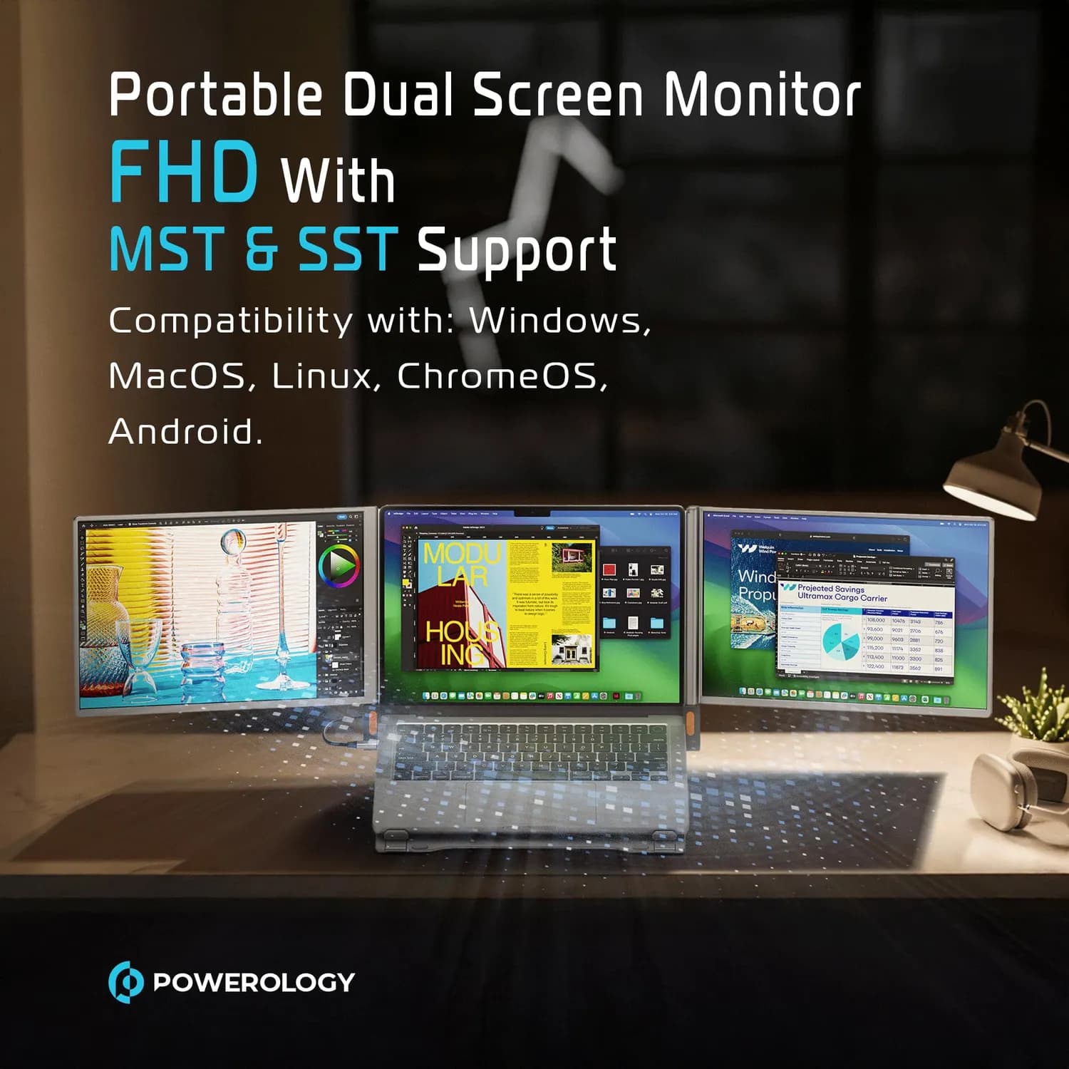 Powerology Portable Dual Monitor - 14 Inch FHD Matte Grey 2