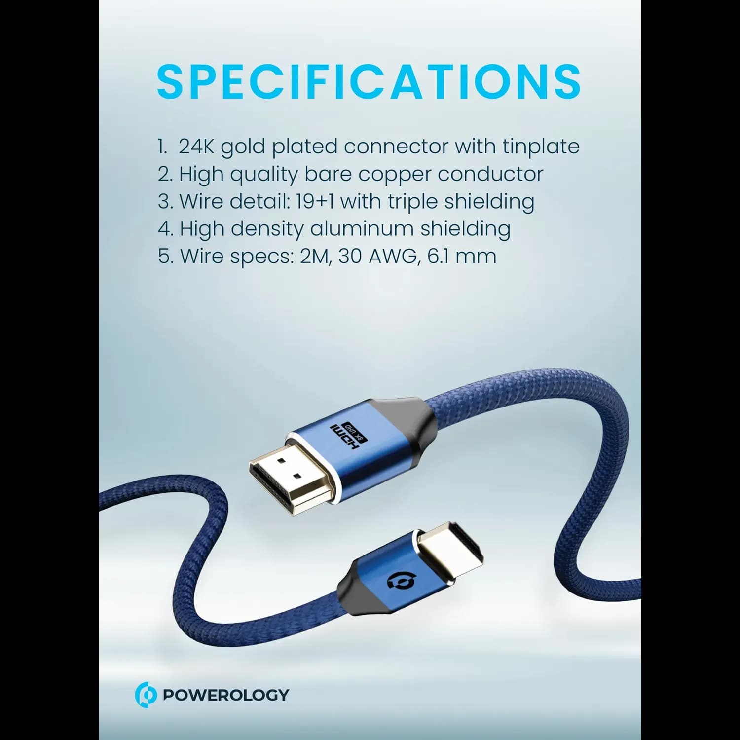 Powerology HDMI Cable - 8K, 2M, Dark Blue — Purple 6