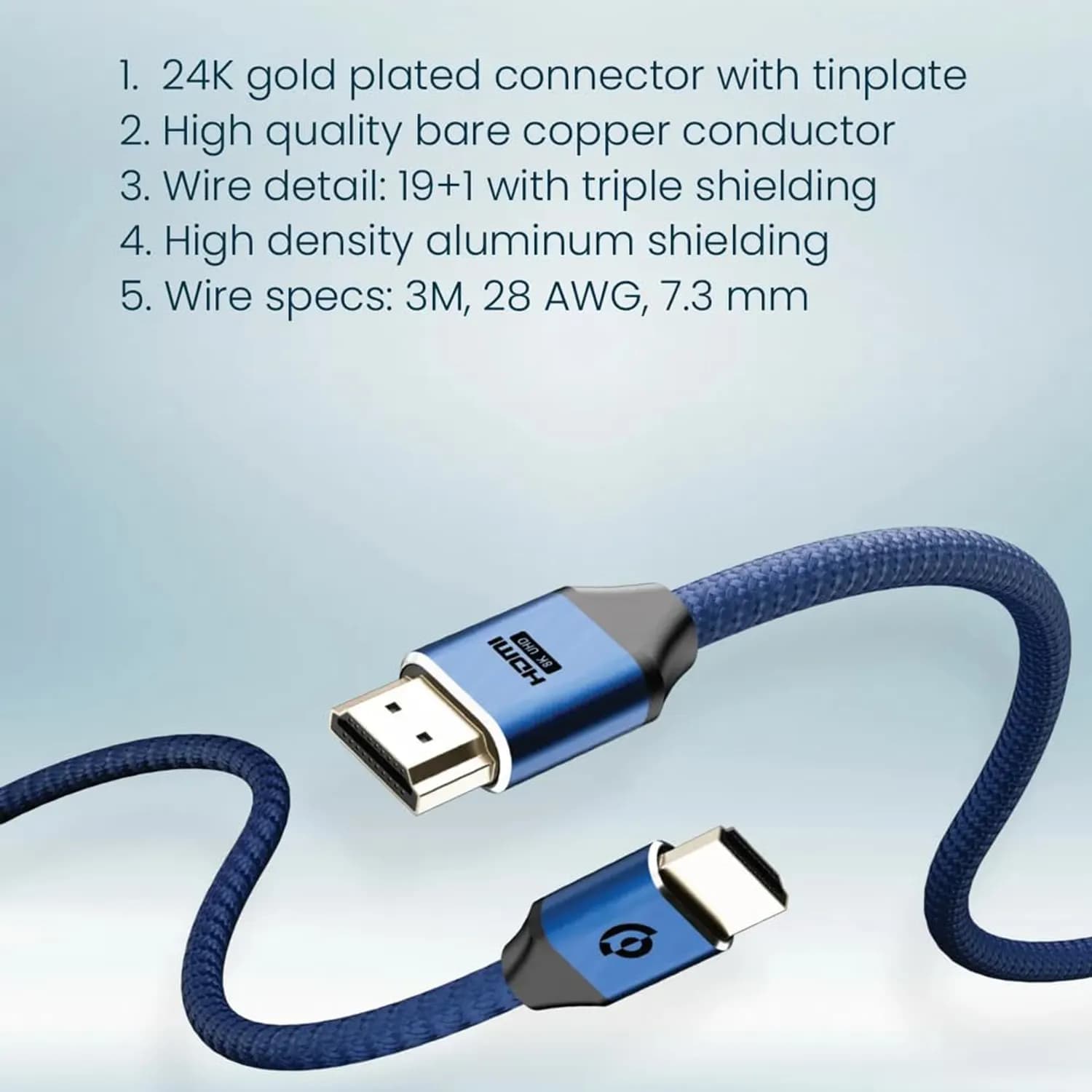 Powerology HDMI Cable - 8K, 3m, Dark Blue 5