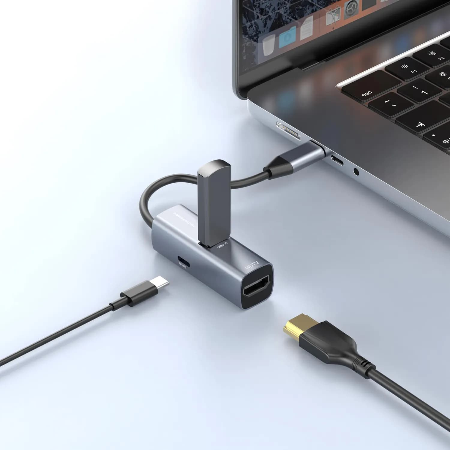 Powerology USB-C Hub - 4K HDMI, 100W PD, Black 2