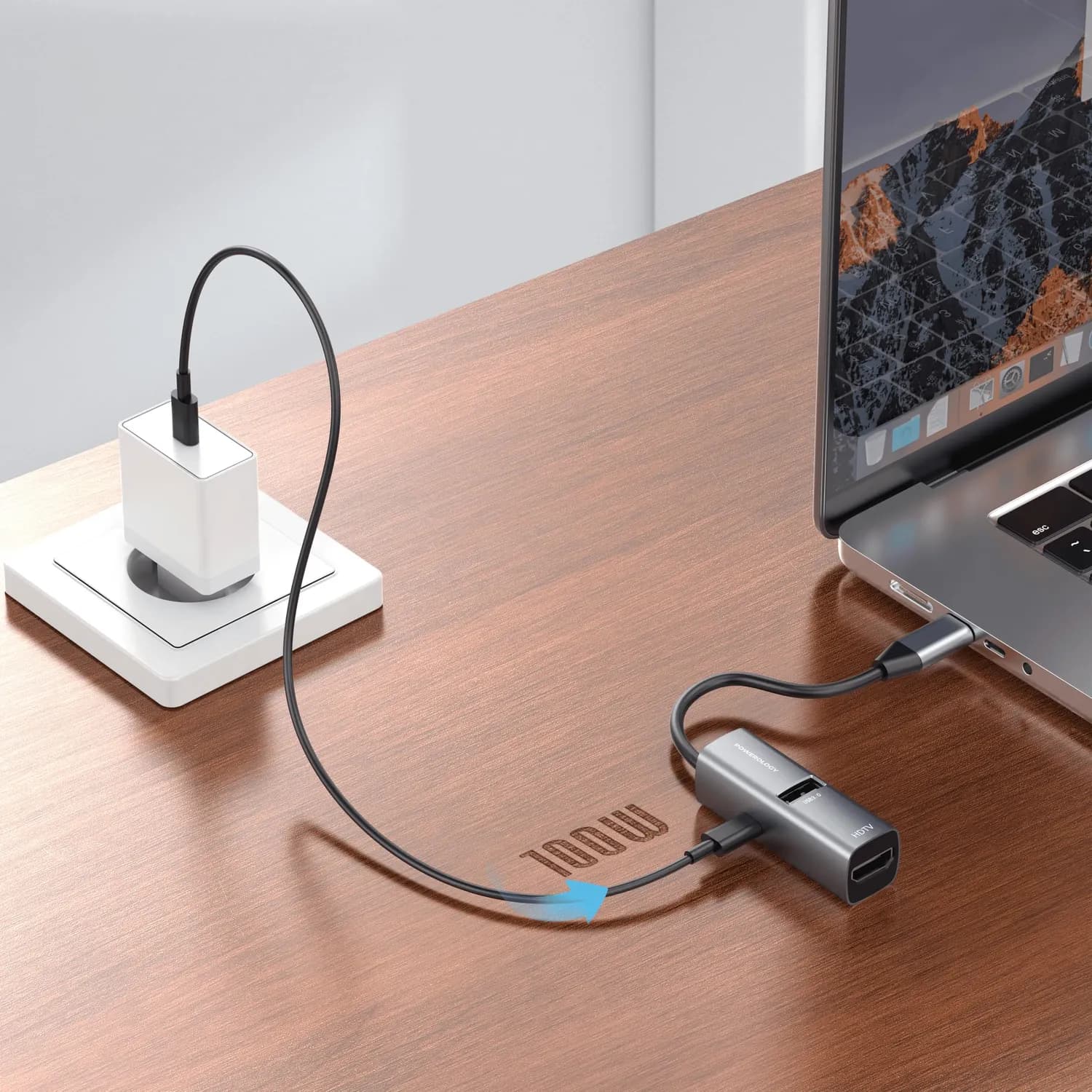 Powerology USB-C Hub - 4K HDMI, 100W PD, Black 3