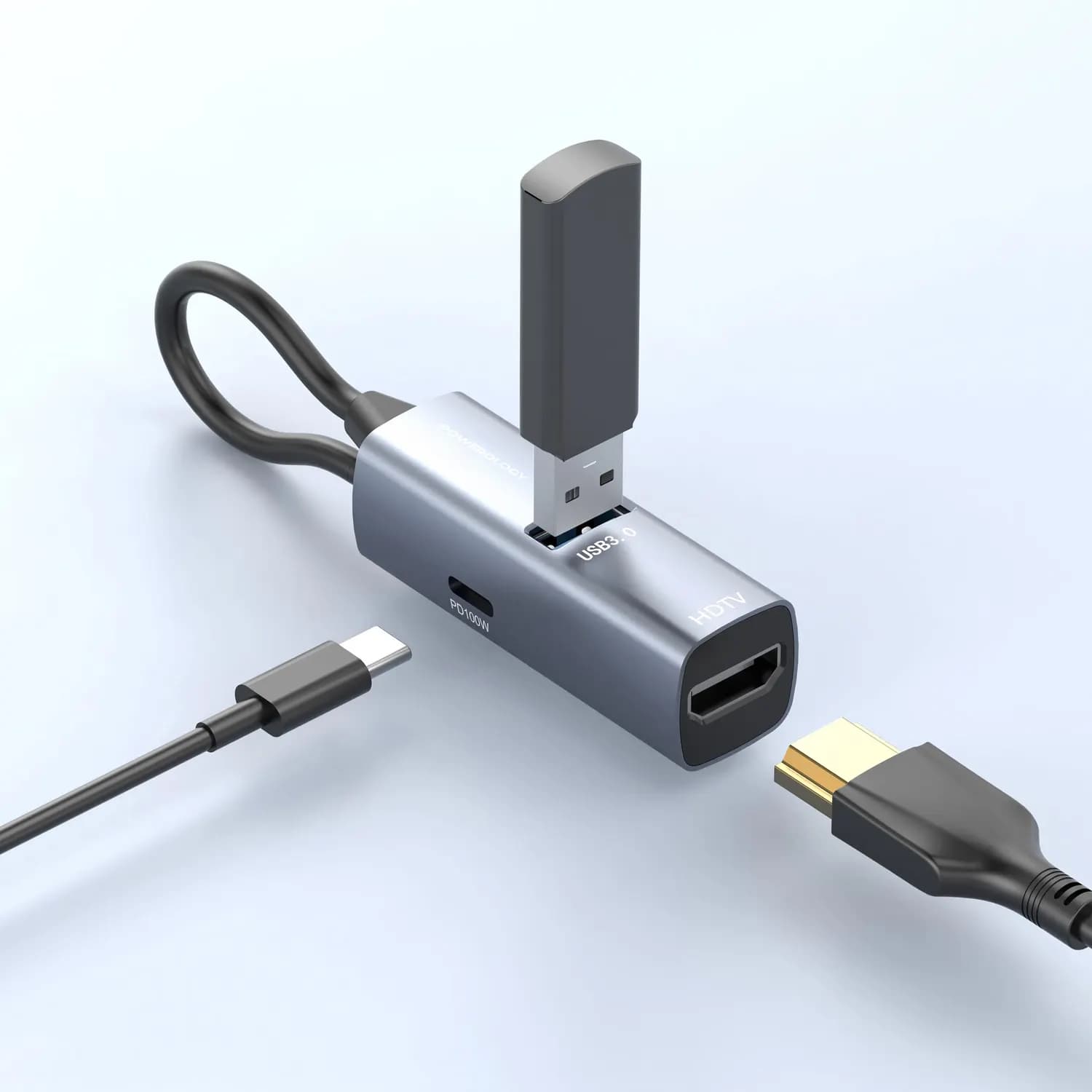 Powerology USB-C Hub - 4K HDMI, 100W PD, Black 4