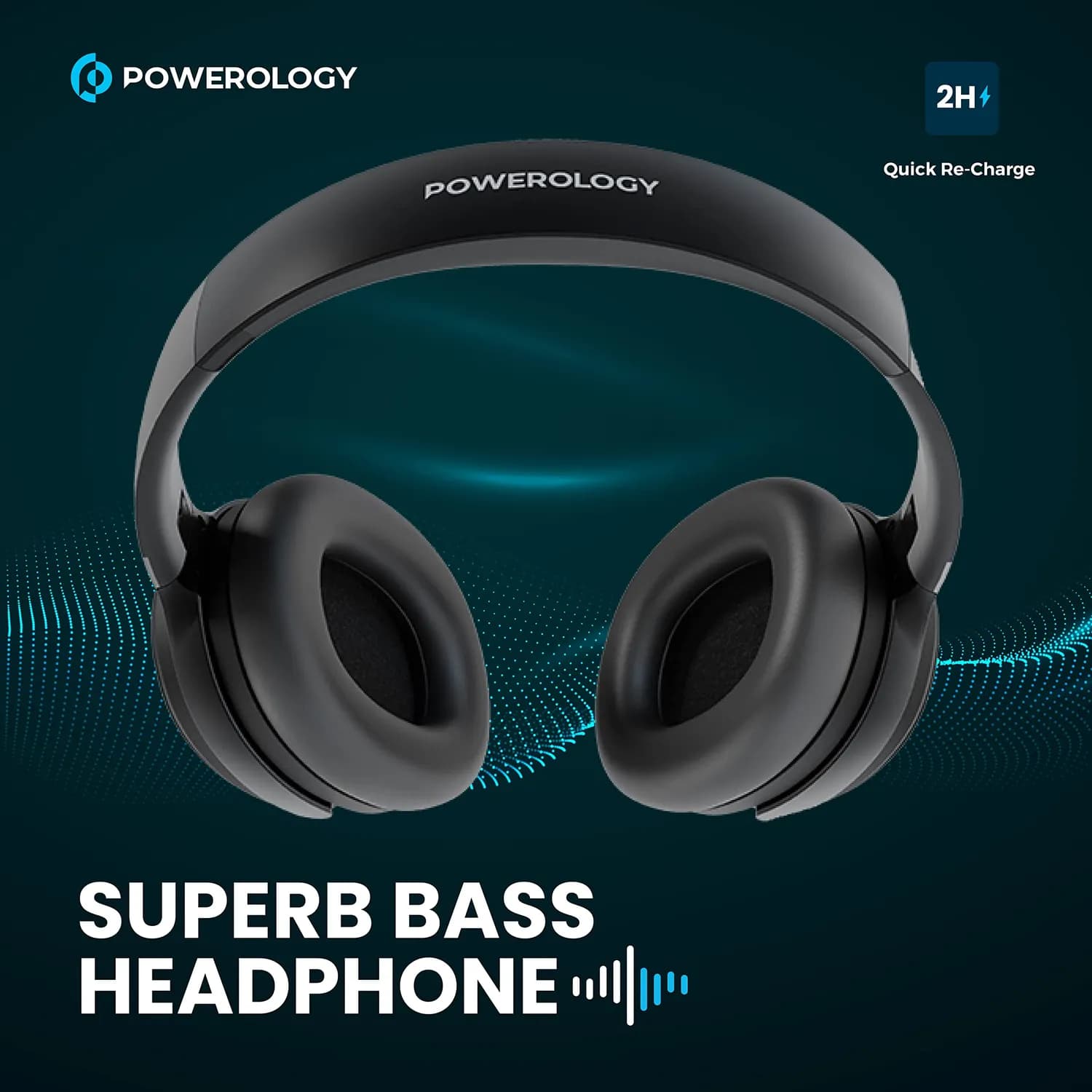 Powerology Wireless Headphones - Active Noise Cancelling, Super Bass, Black 4