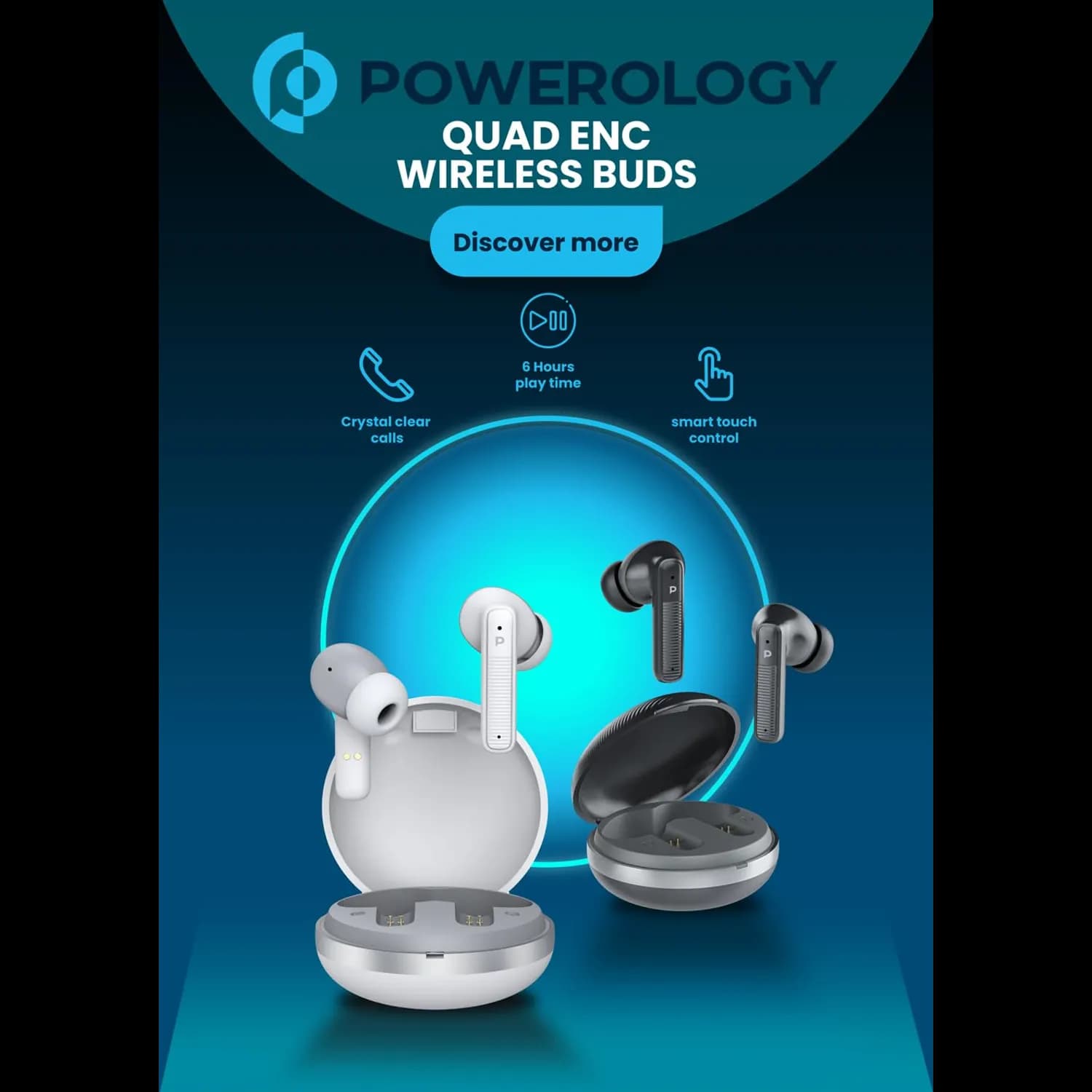 Powerology TWS Earbuds - ENC, Wireless Charging, Black — Black 5
