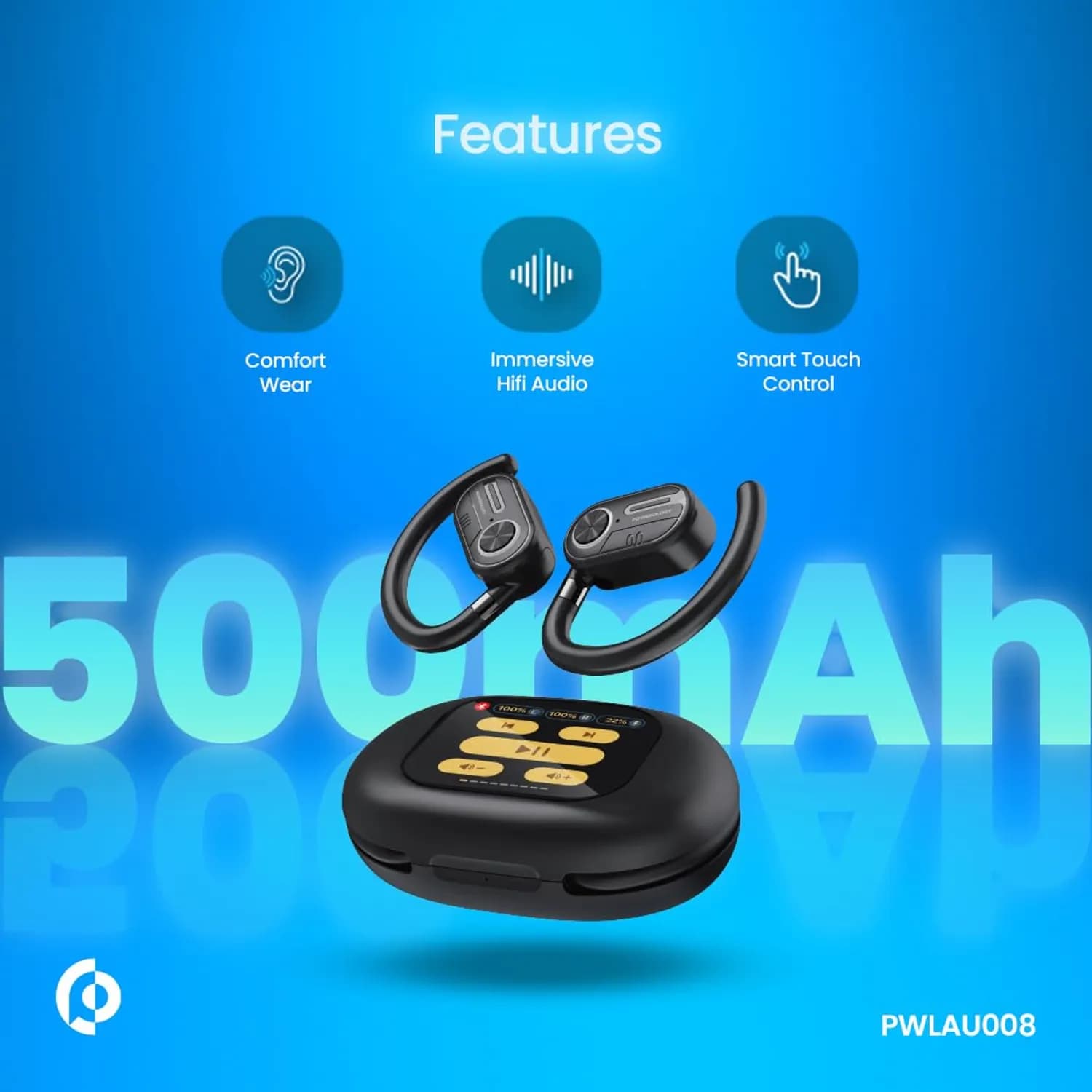 Powerology ENC TWS Air Conduction Earbuds - Bluetooth 5.3, Black 2