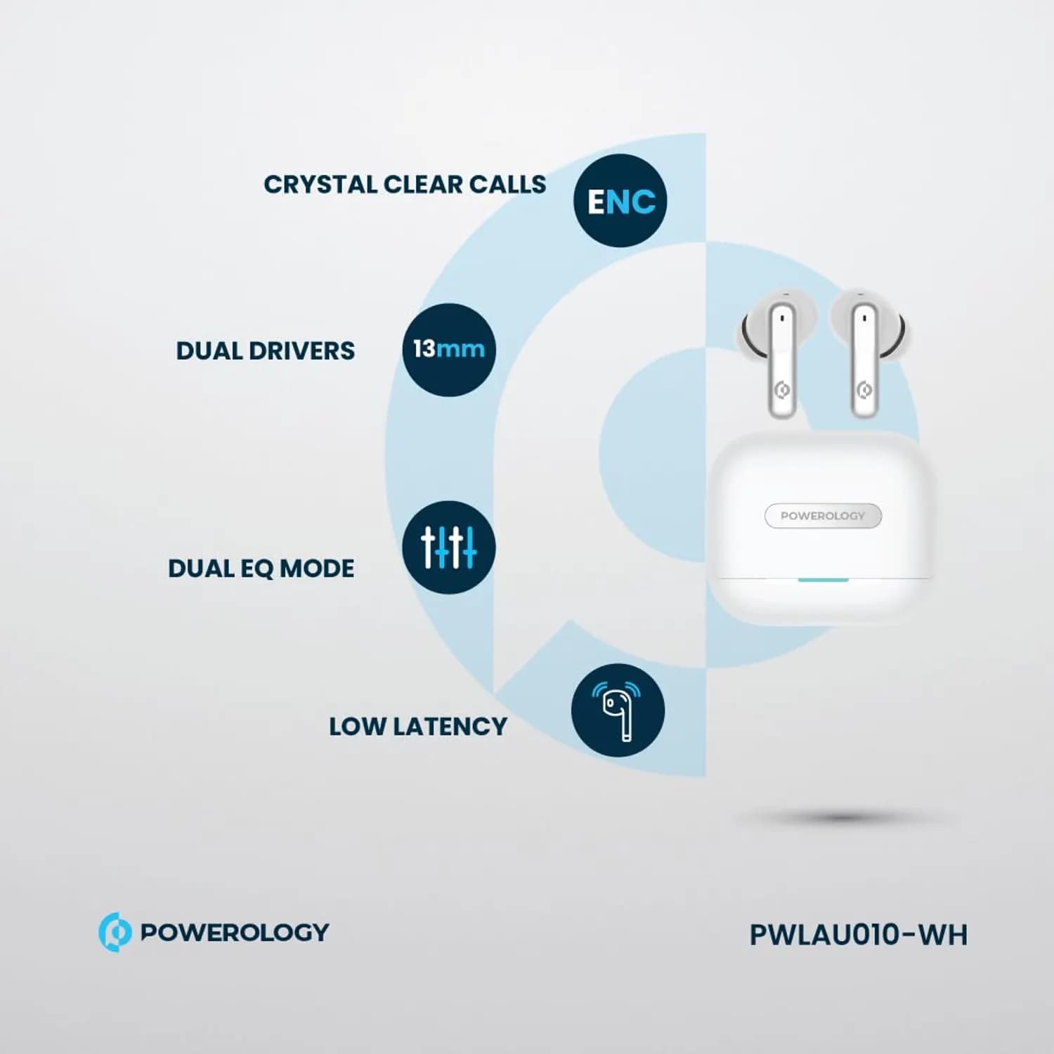 Powerology Earphones - Hybrid ANC+ENC, White — White 3